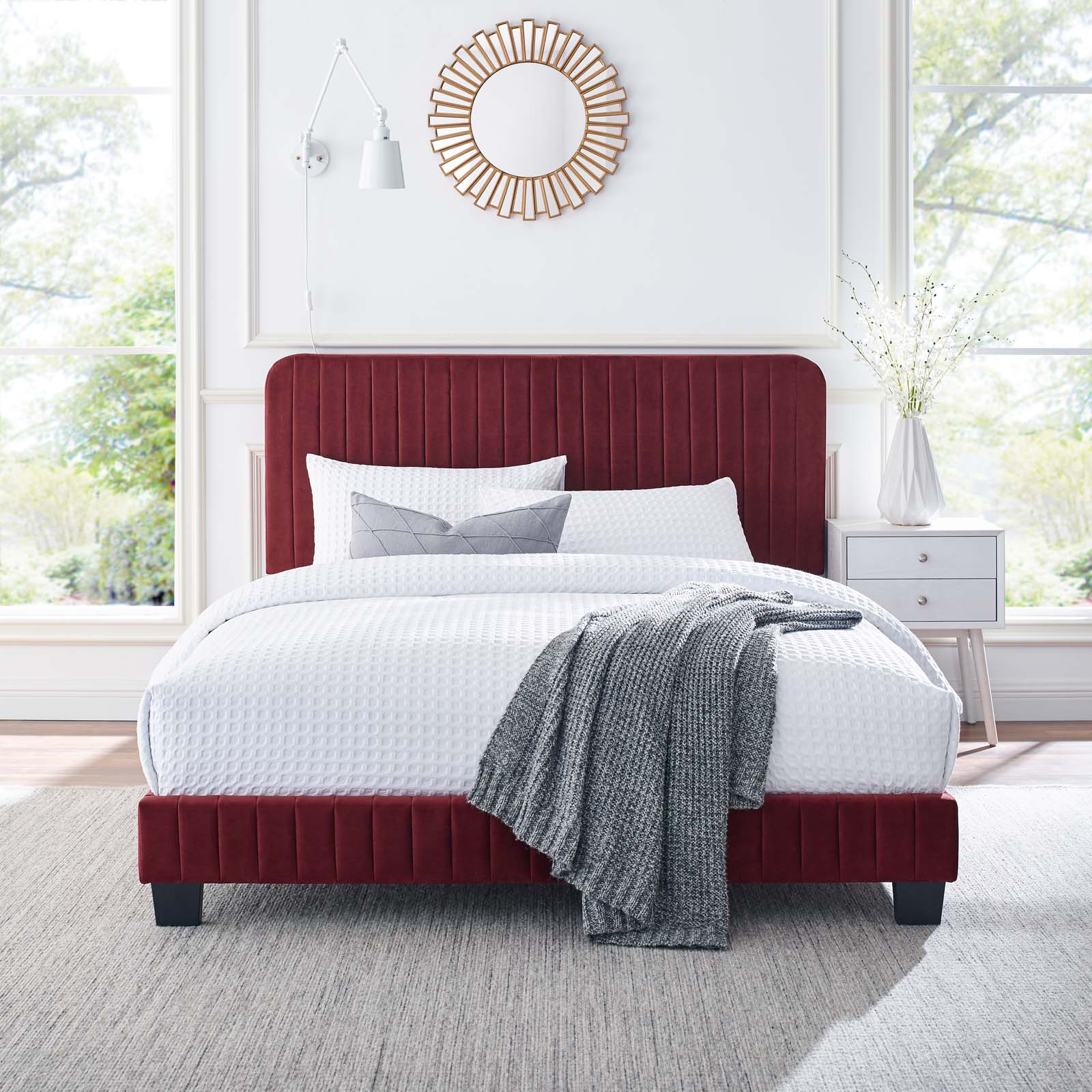 Modway Beds - Celine Channel Tufted Performance Velvet Full Platform Bed Maroon