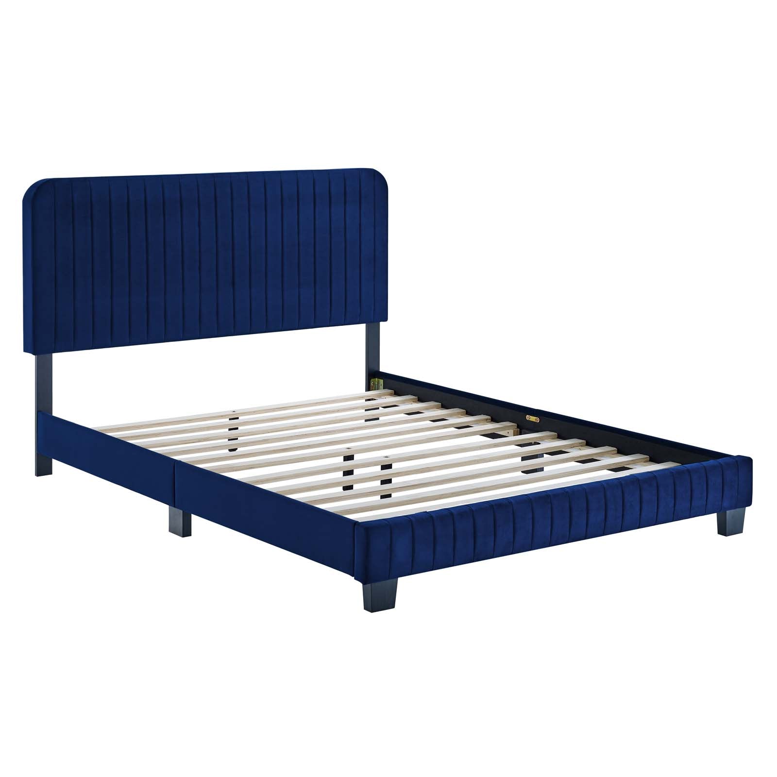 Modway Beds - Celine Channel Tufted Performance Velvet Full Platform Bed Navy