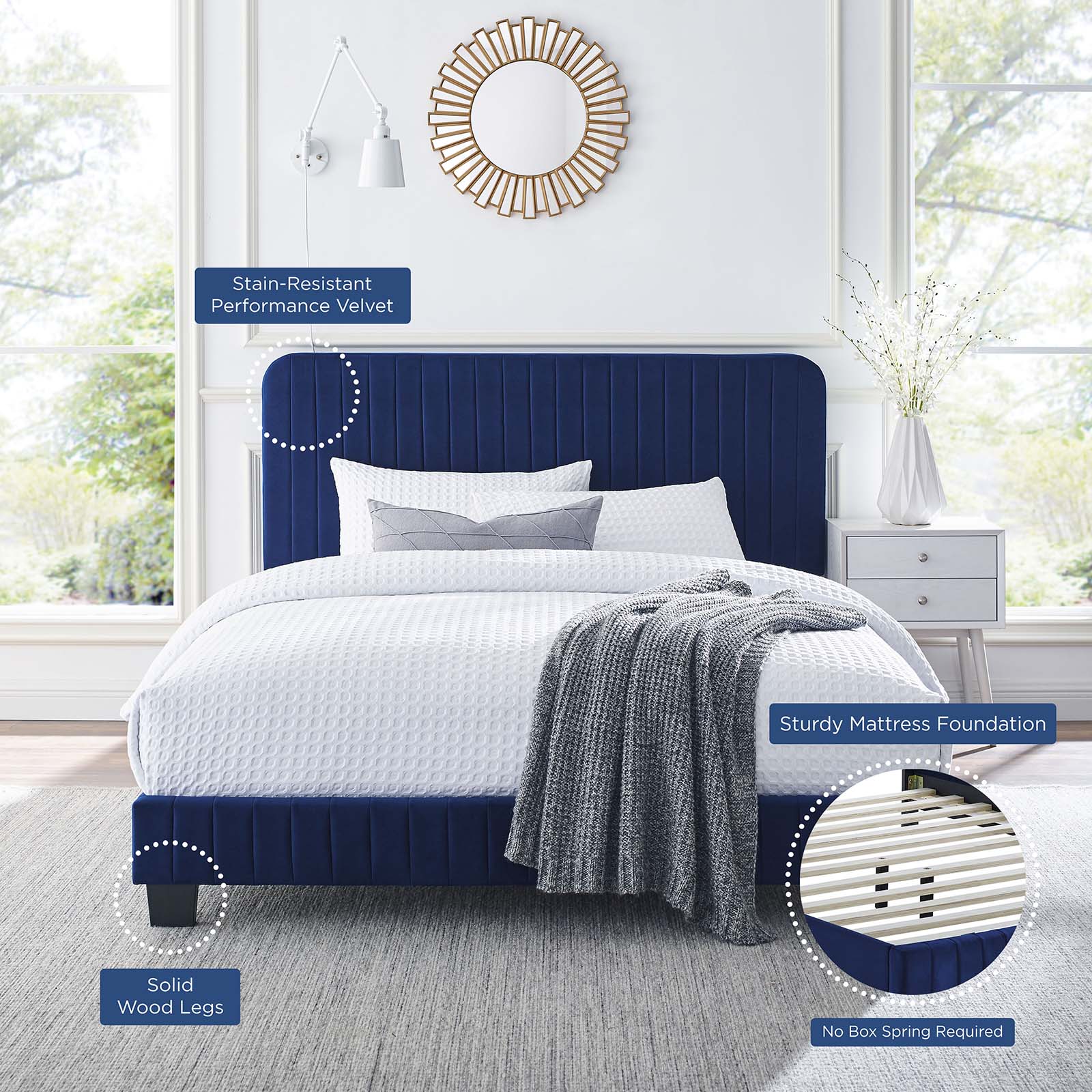 Modway Beds - Celine Channel Tufted Performance Velvet Full Platform Bed Navy
