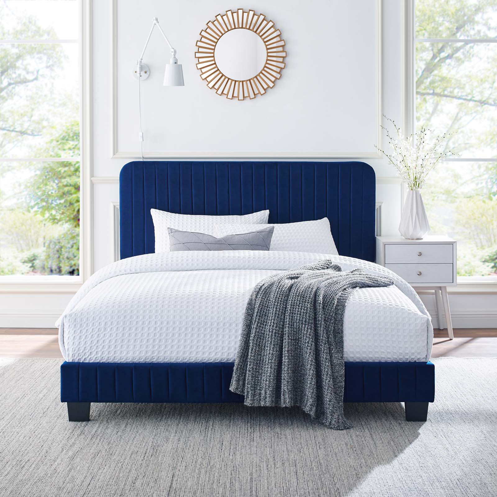 Modway Beds - Celine Channel Tufted Performance Velvet Full Platform Bed Navy