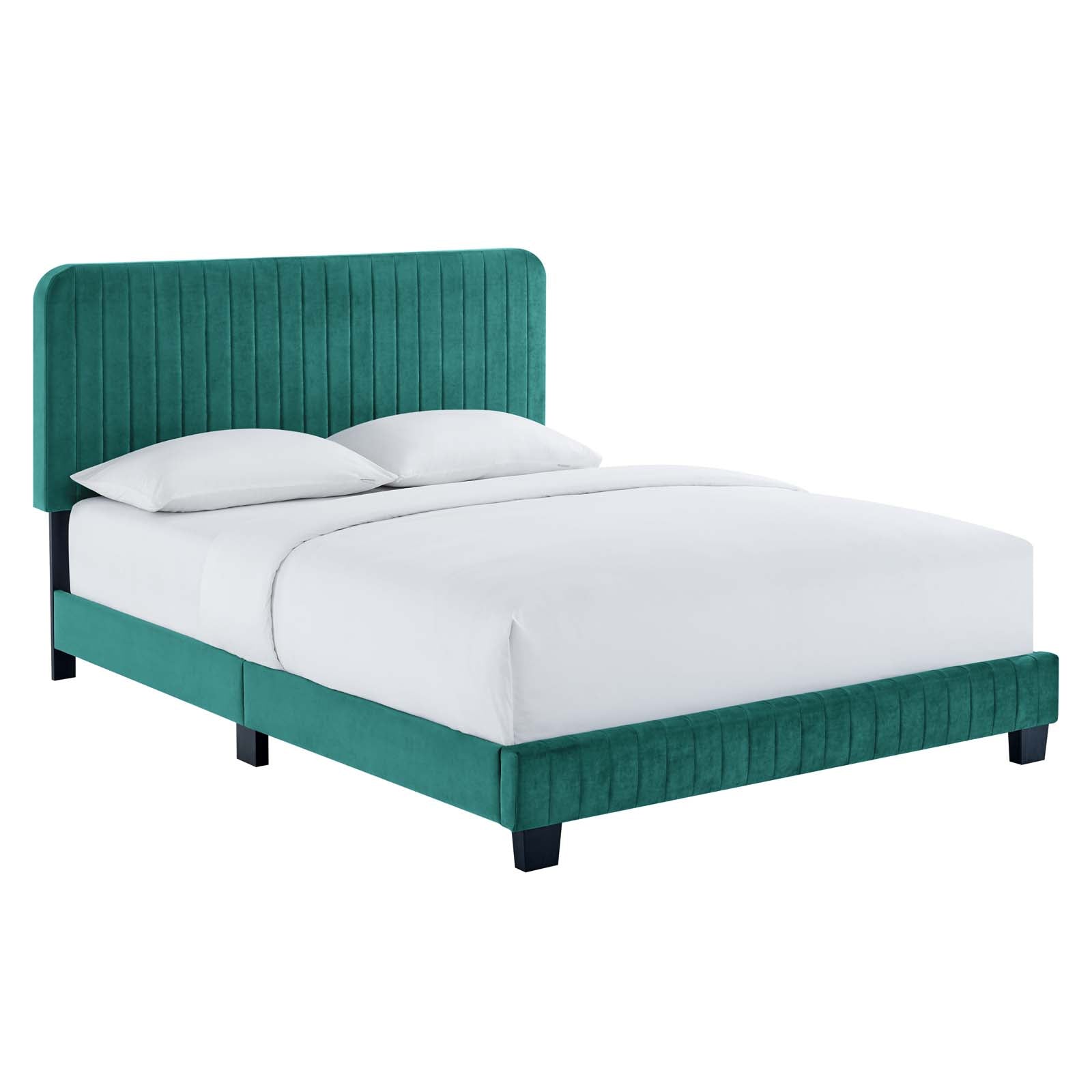Modway Beds - Celine Channel Tufted Performance Velvet Full Platform Bed Teal