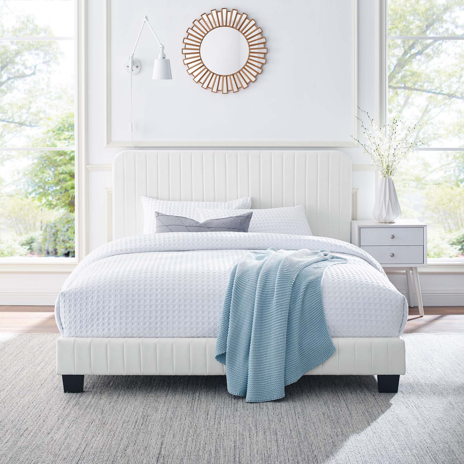 Modway Beds - Celine Channel Tufted Performance Velvet Full Platform Bed White