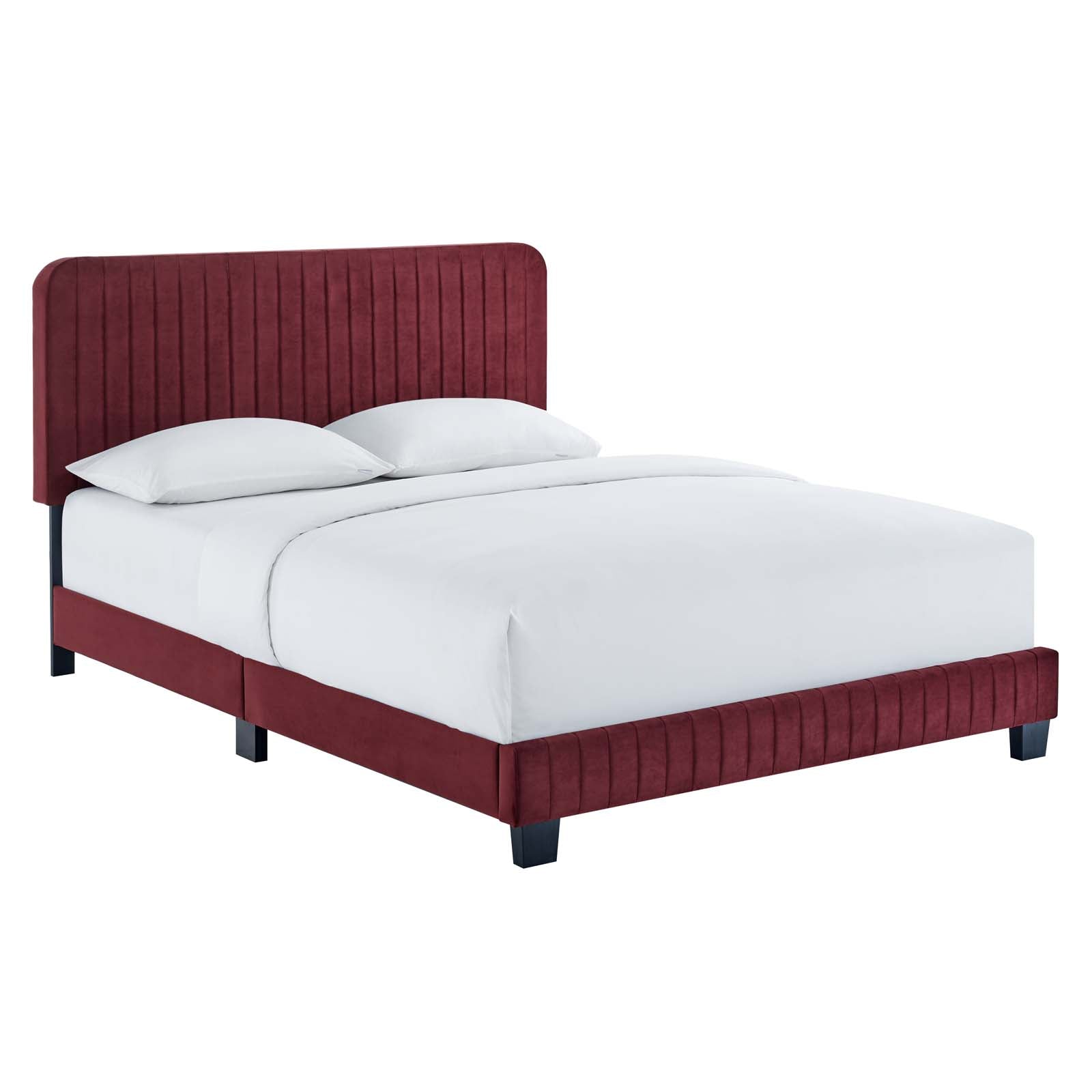Modway Beds - Celine Channel Tufted Performance Velvet Twin Platform Bed Maroon