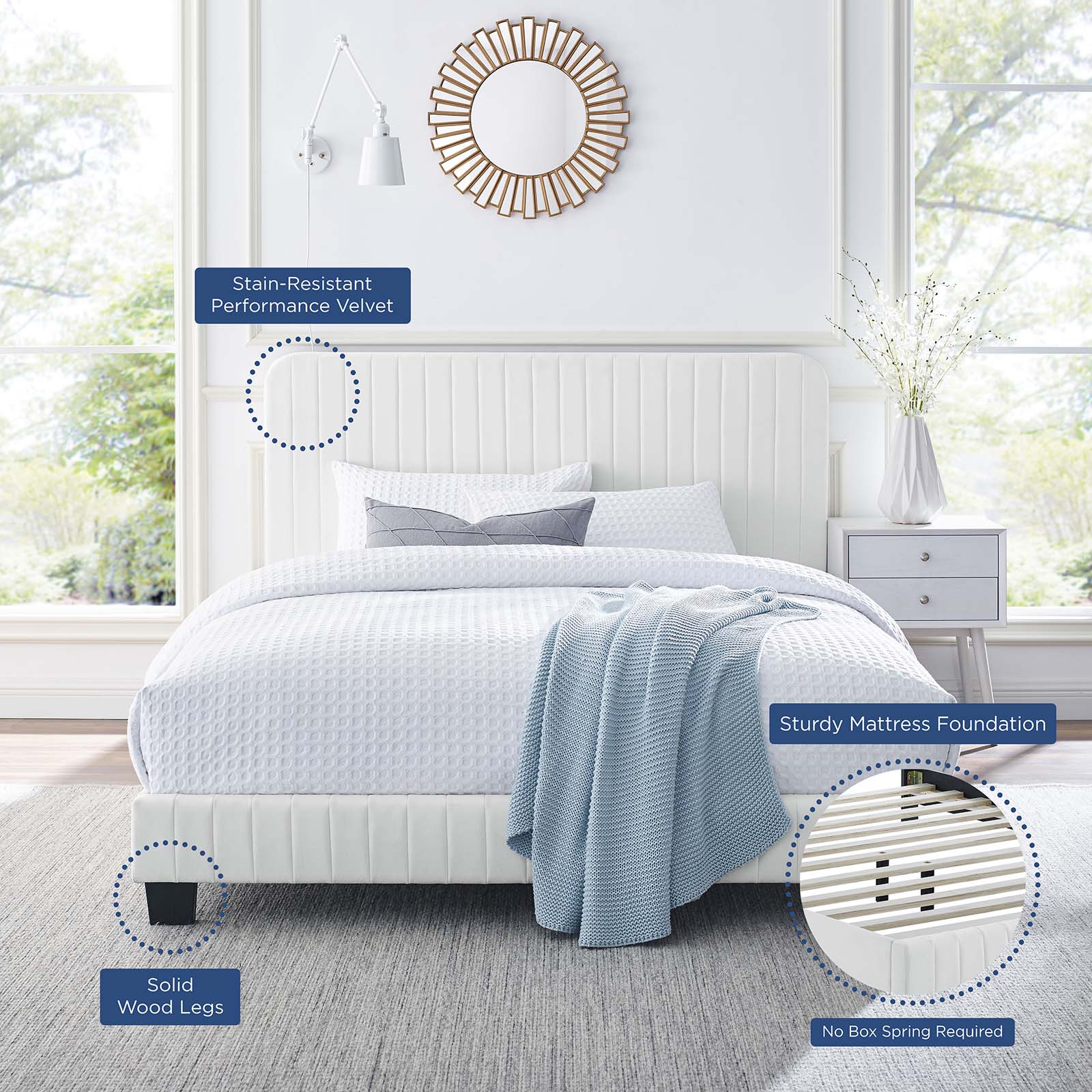 Modway Beds - Celine Channel Tufted Performance Velvet Twin Platform Bed White