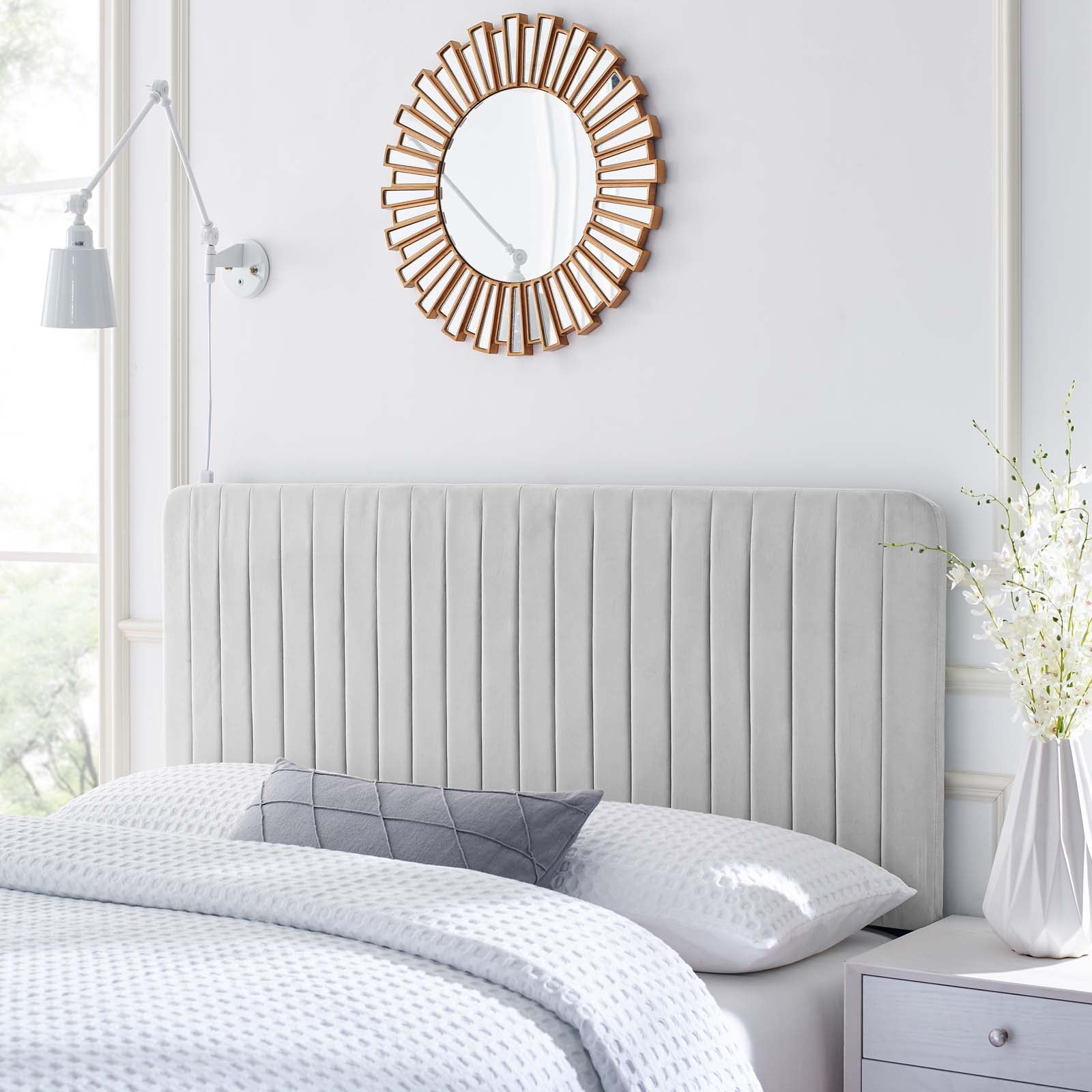 Modway Headboards - Milenna Channel Tufted Performance Velvet Full/Queen Headboard Light Gray