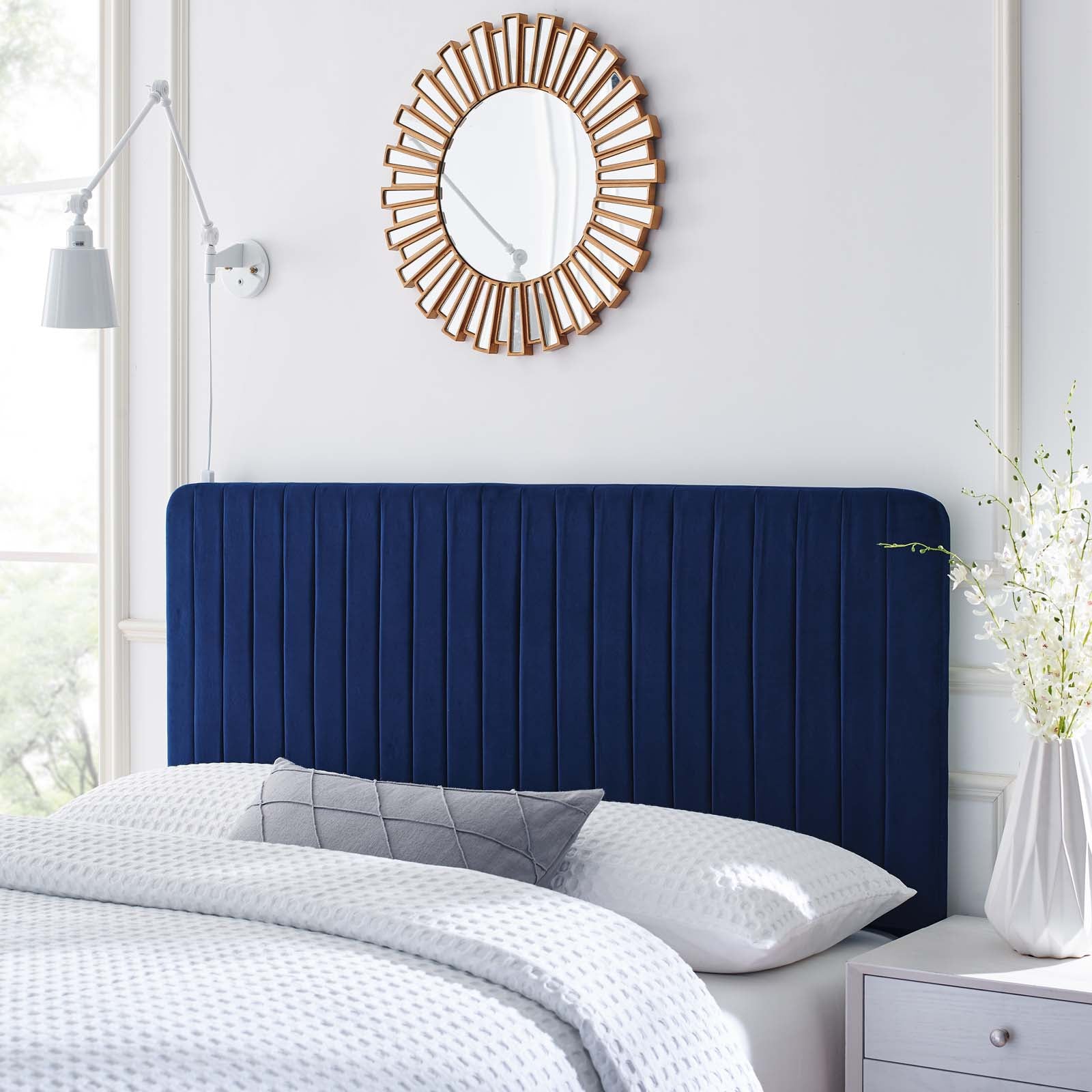 Modway Headboards - Milenna Channel Tufted Performance Velvet Full/Queen Headboard Navy