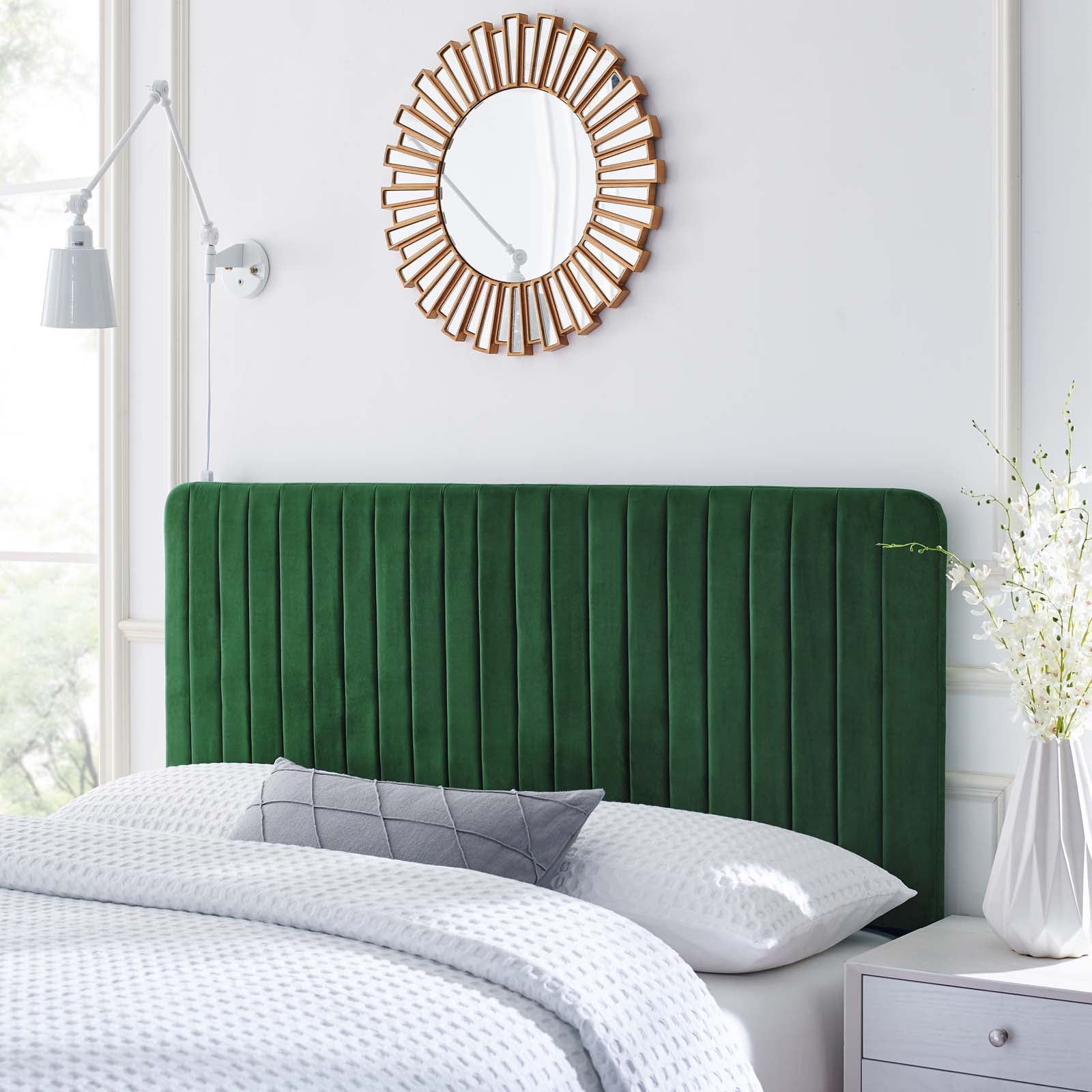 Modway Headboards - Milenna Channel Tufted Performance Velvet King/California King Headboard Emerald