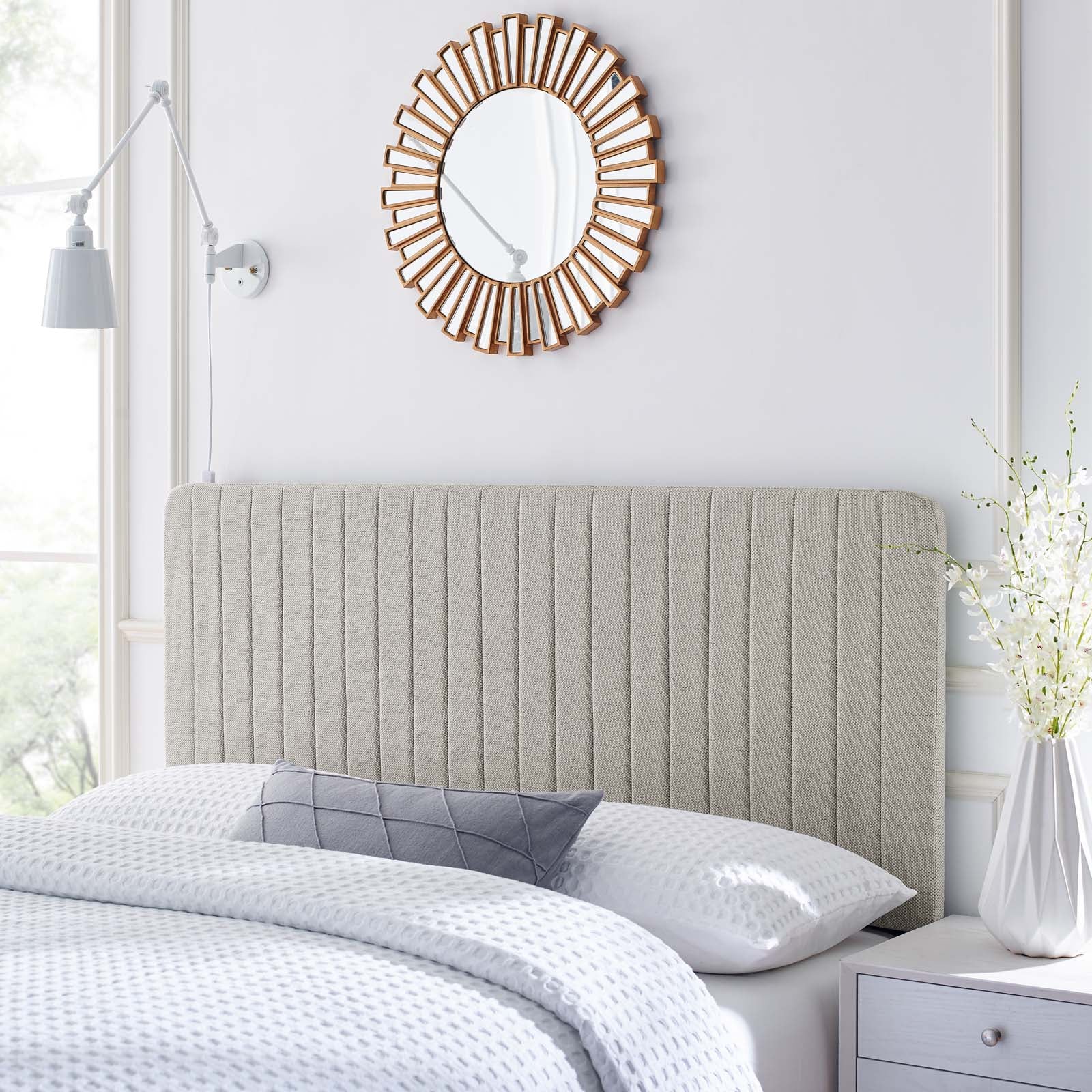 Modway Headboards - Milenna Channel Tufted Upholstered Fabric King/California King Headboard Oatmeal