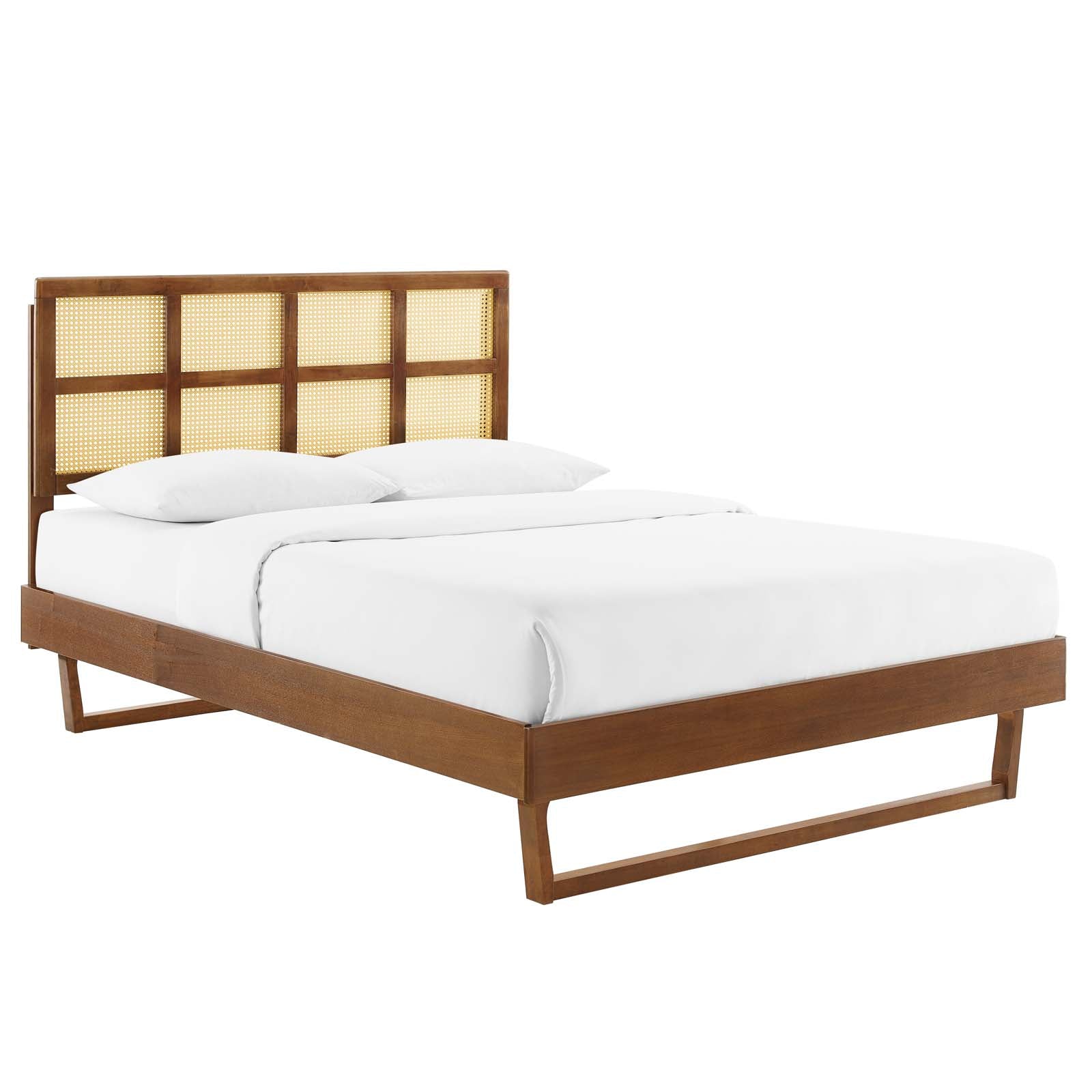 Modway Beds - Sidney-Cane-and-Wood-Queen-Platform-Bed-With-Angular-Legs-Walnut