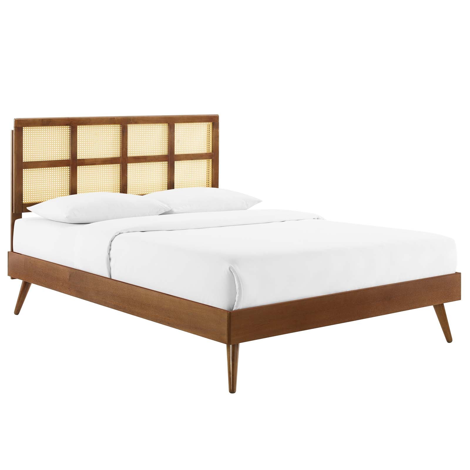 Modway Beds - Sidney-Cane-and-Wood-Queen-Platform-Bed-With-Splayed-Legs-Walnut