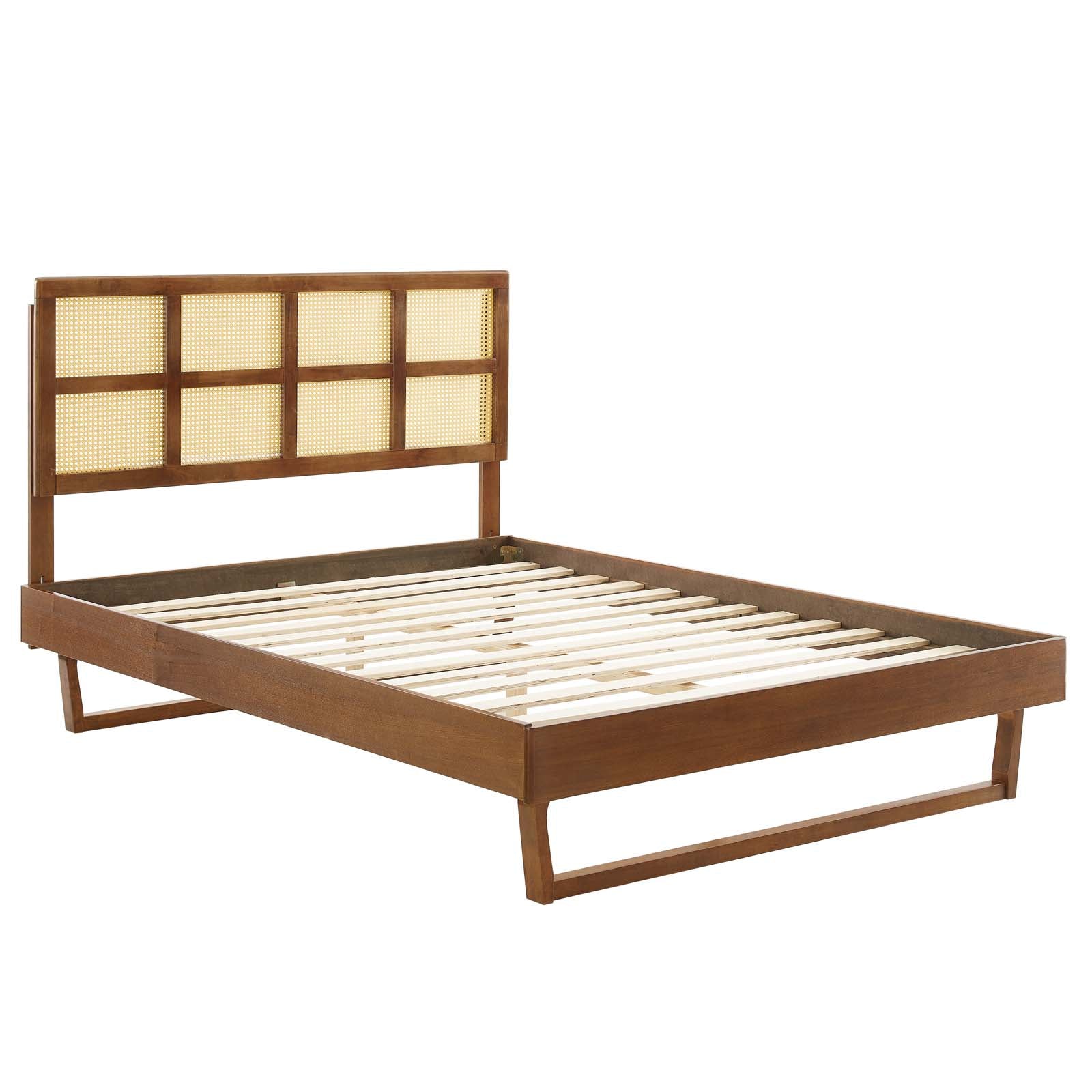 Modway Beds - Sidney Cane and Wood Full Platform Bed With Angular Legs Walnut