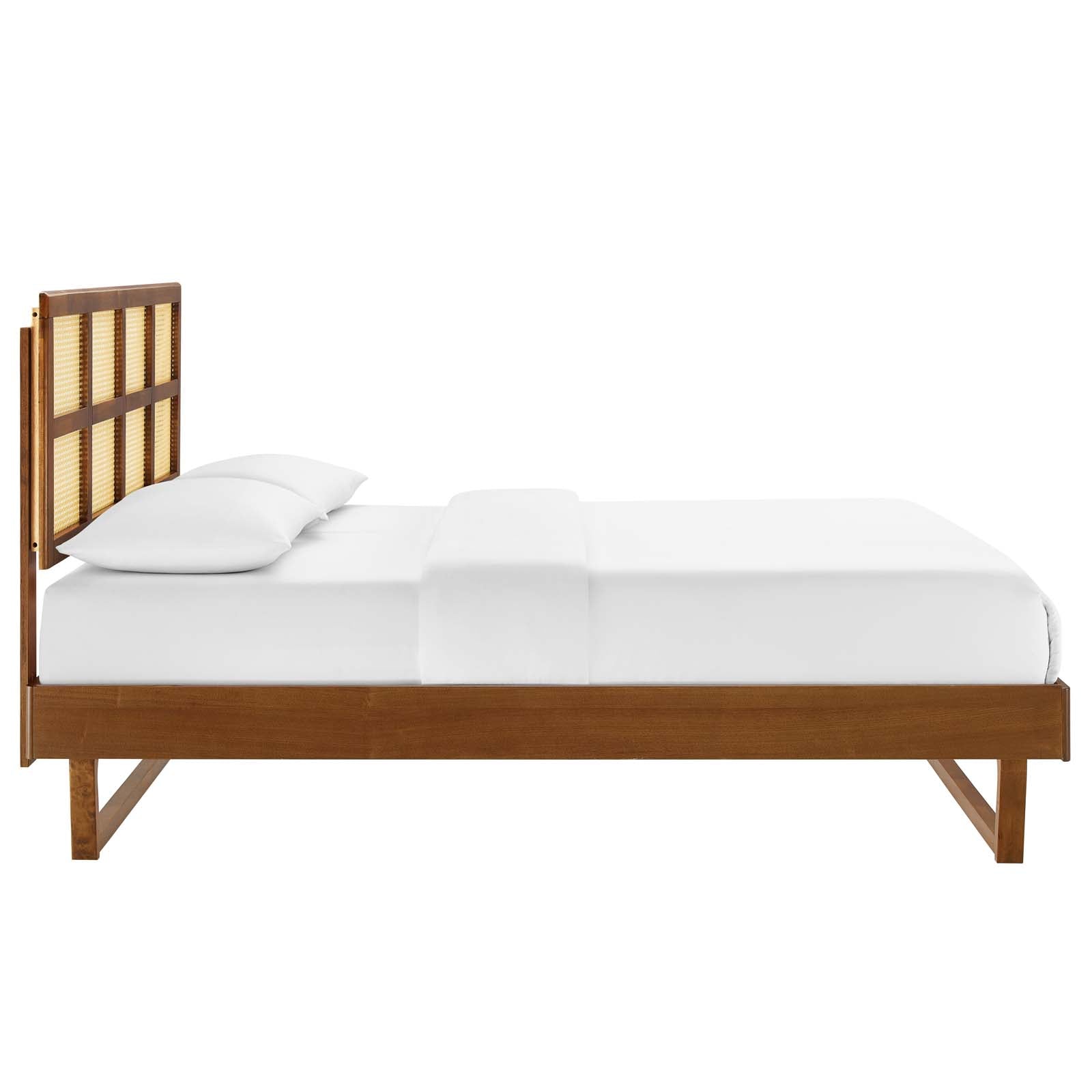 Modway Beds - Sidney Cane and Wood Full Platform Bed With Angular Legs Walnut