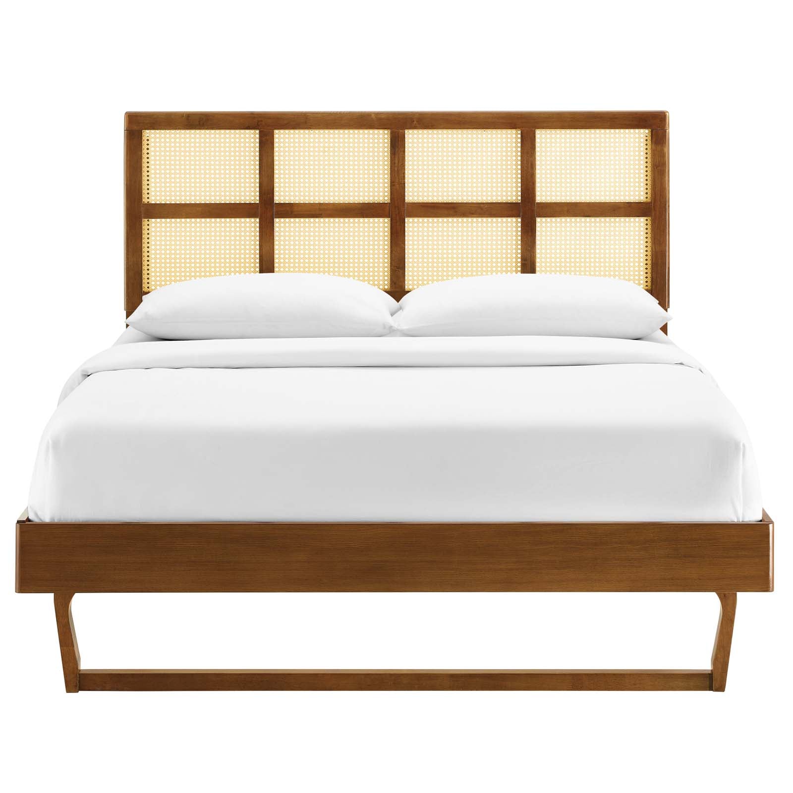 Modway Beds - Sidney Cane and Wood Full Platform Bed With Angular Legs Walnut