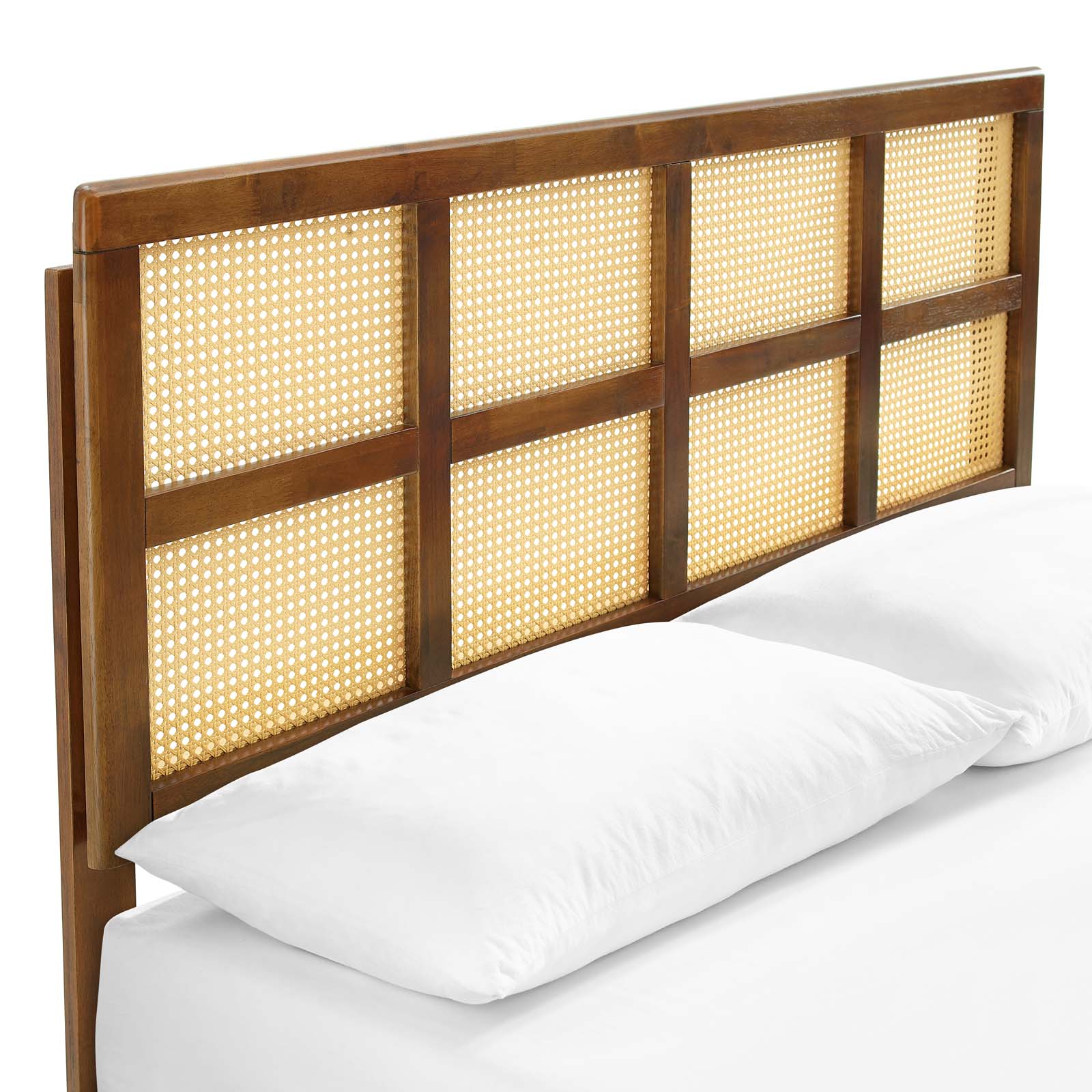 Modway Beds - Sidney Cane and Wood Full Platform Bed With Angular Legs Walnut