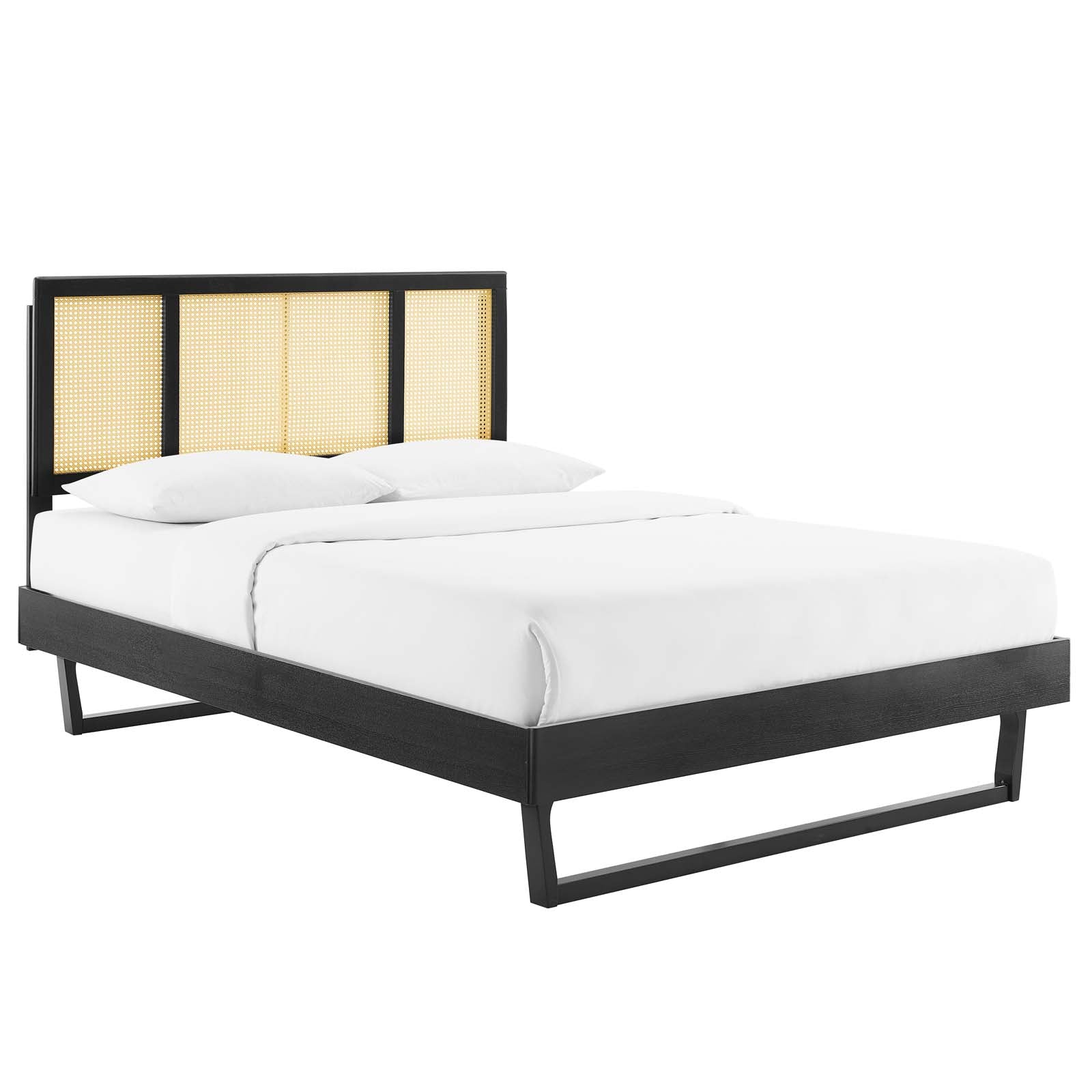 Modway Beds - Kelsea-Cane-and-Wood-Queen-Platform-Bed-With-Angular-Legs-Black