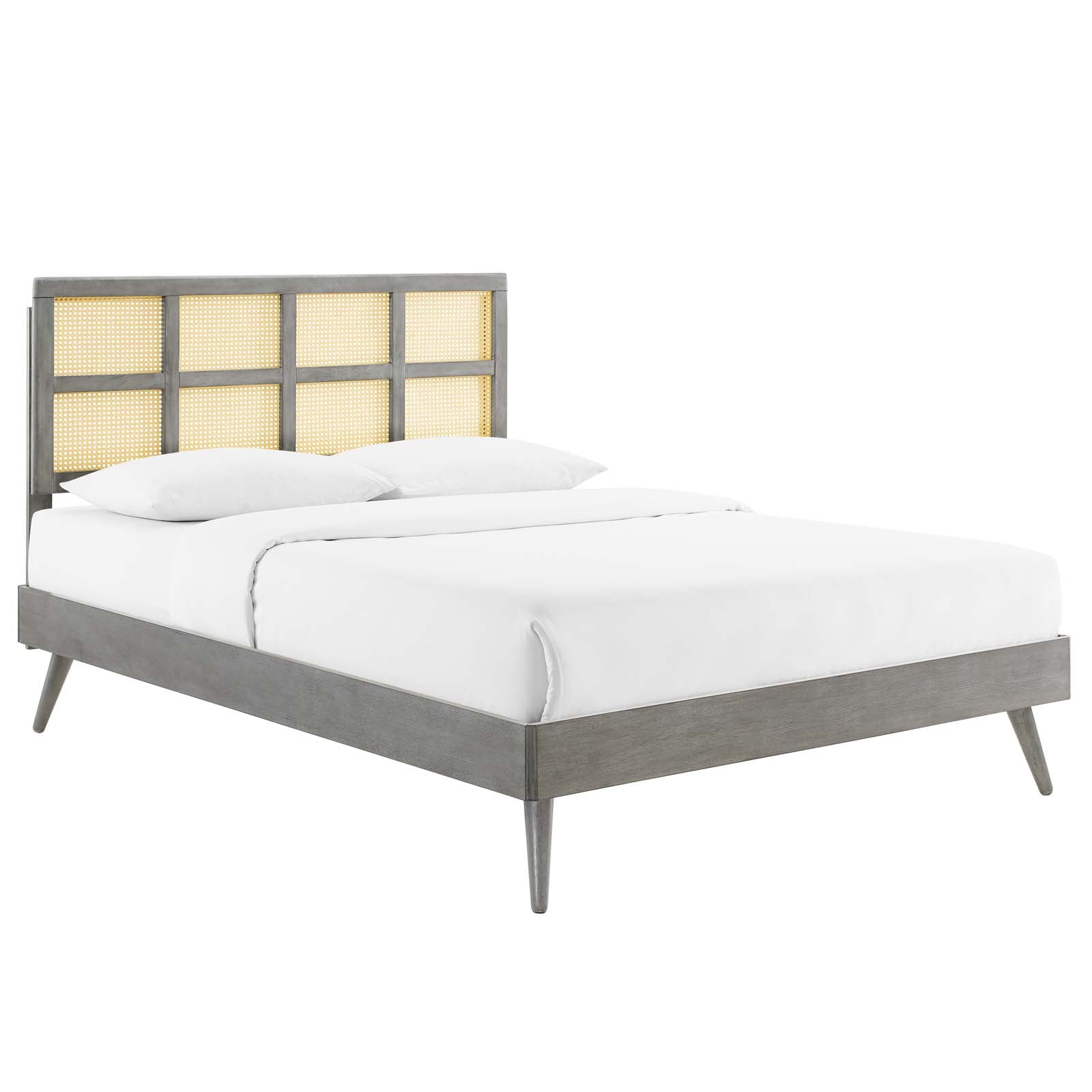 Modway Beds - Sidney Cane and Wood Full Platform Bed With Splayed Legs Gray