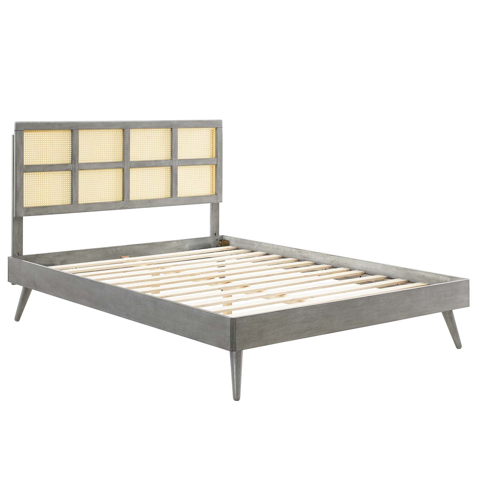 Modway Beds - Sidney Cane and Wood Full Platform Bed With Splayed Legs Gray