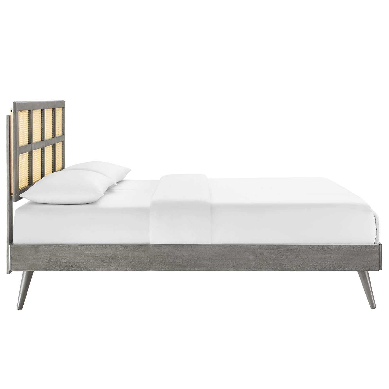 Modway Beds - Sidney Cane and Wood Full Platform Bed With Splayed Legs Gray