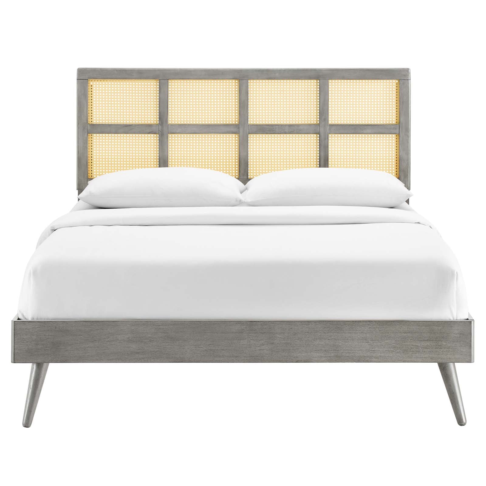 Modway Beds - Sidney Cane and Wood Full Platform Bed With Splayed Legs Gray
