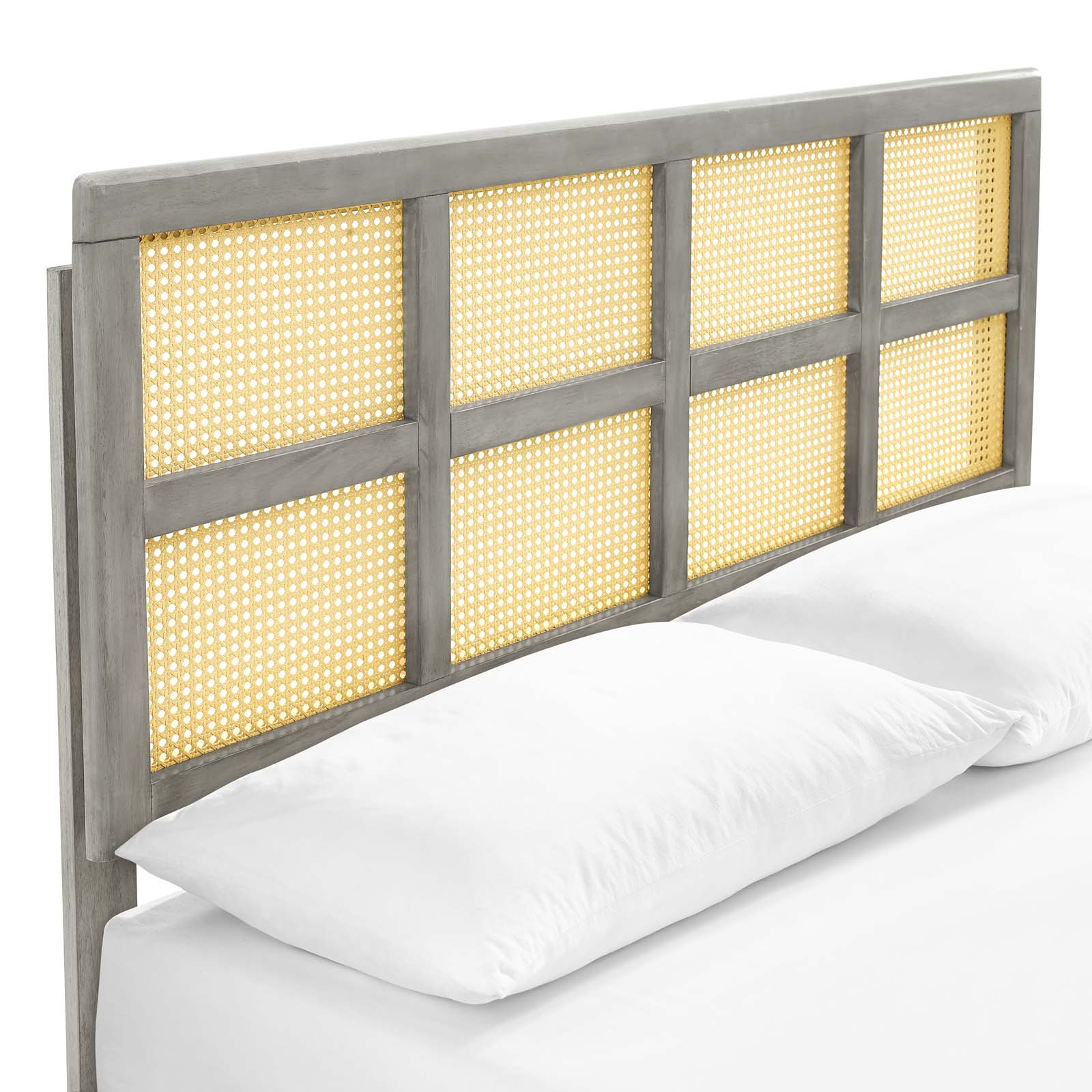 Modway Beds - Sidney Cane and Wood Full Platform Bed With Splayed Legs Gray