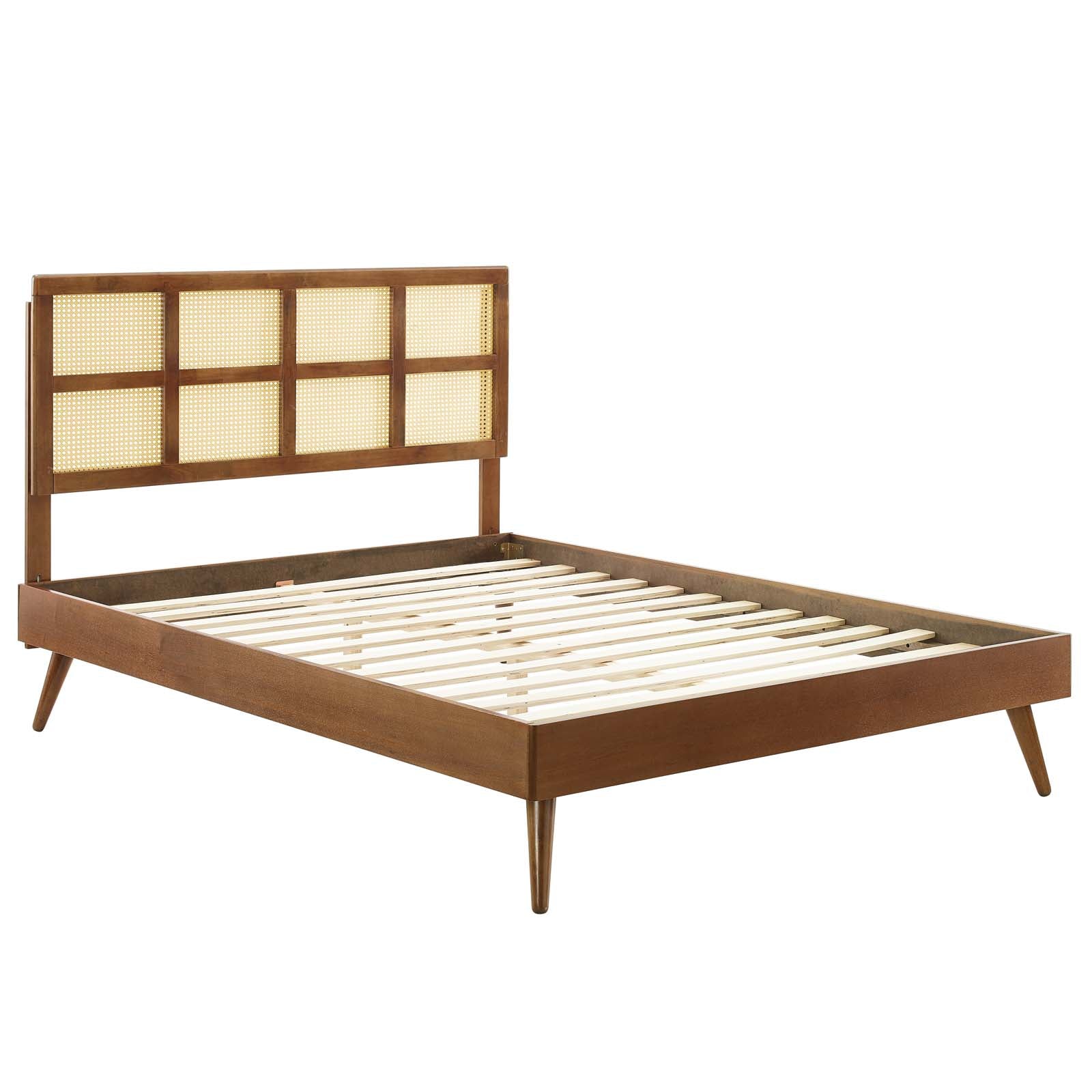 Modway Beds - Sidney Cane and Wood Full Platform Bed With Splayed Legs Walnut