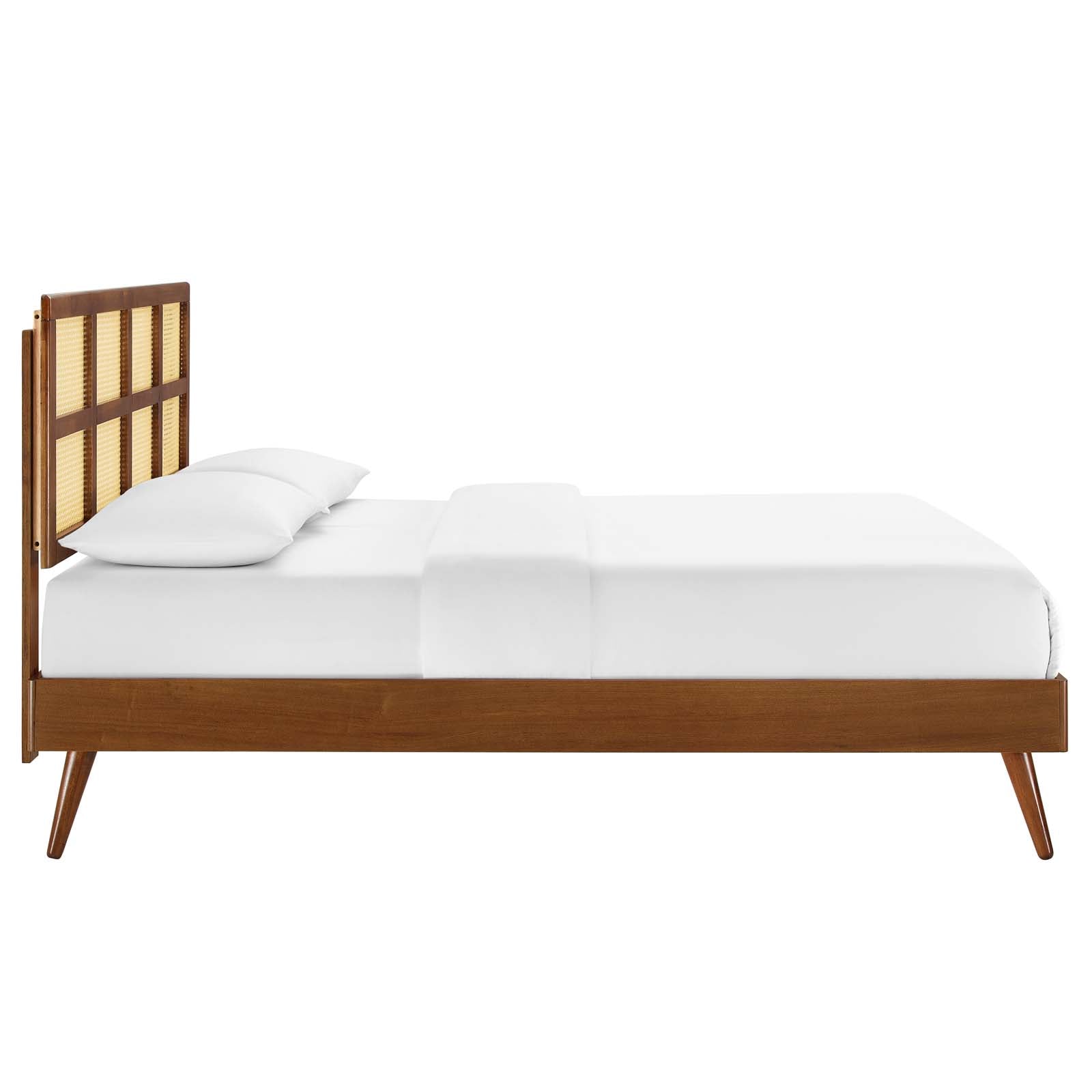 Modway Beds - Sidney Cane and Wood Full Platform Bed With Splayed Legs Walnut