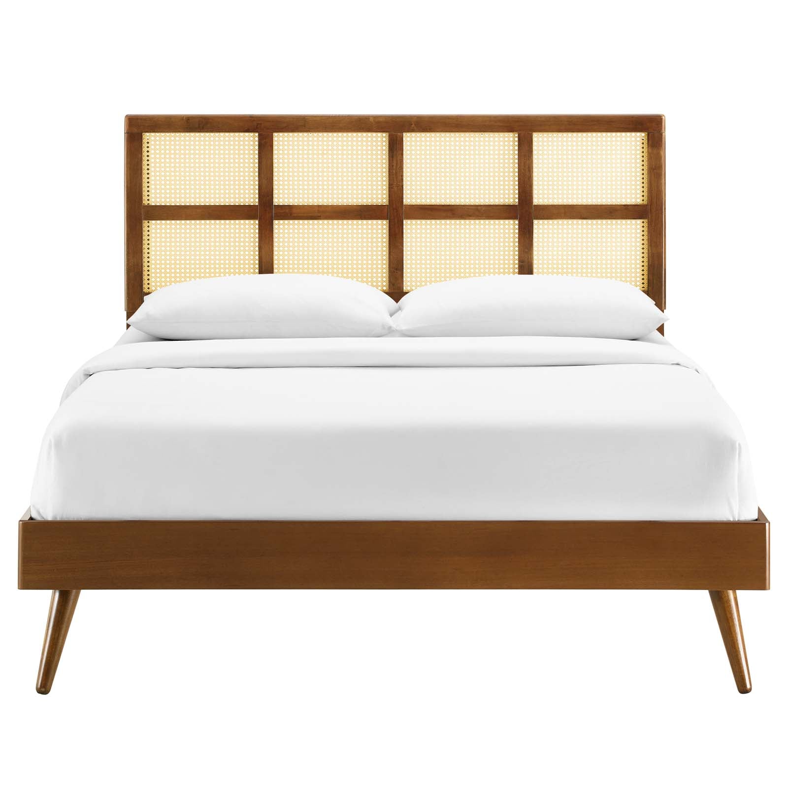 Modway Beds - Sidney Cane and Wood Full Platform Bed With Splayed Legs Walnut