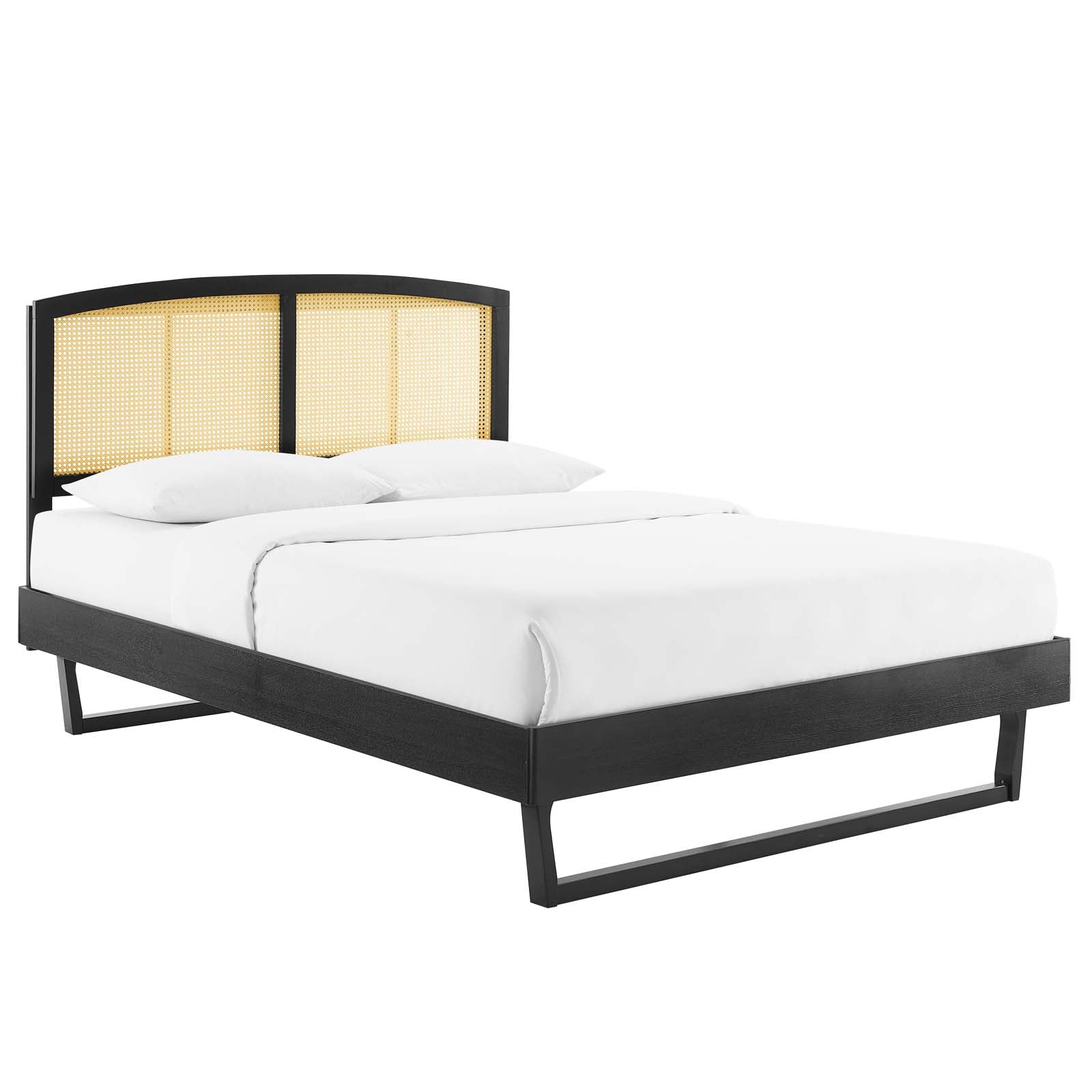 Modway Beds - Sierra-Cane-and-Wood-Queen-Platform-Bed-With-Angular-Legs-Black
