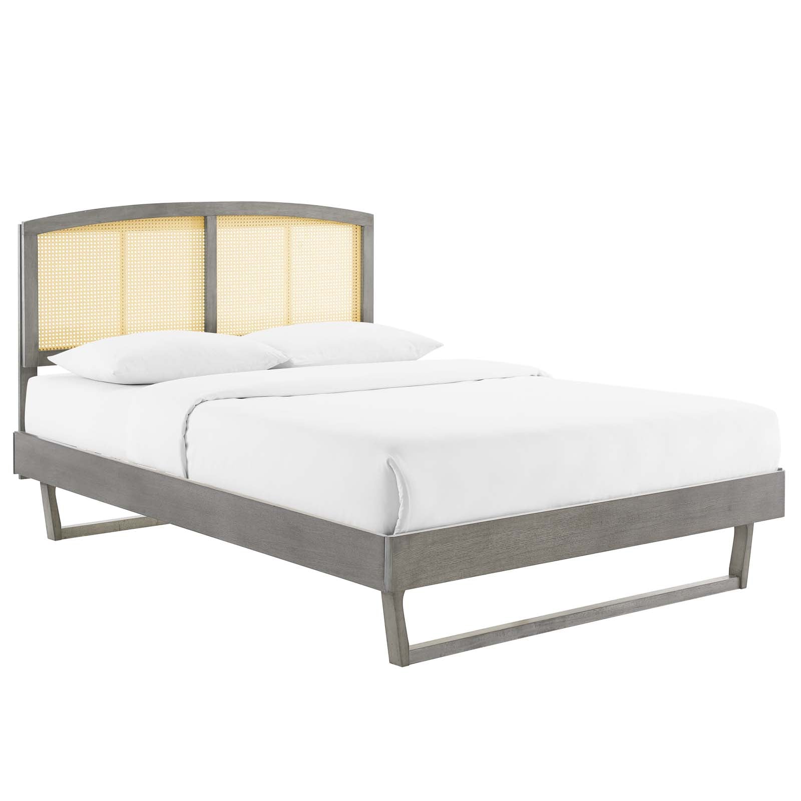 Modway Beds - Sierra-Cane-and-Wood-Queen-Platform-Bed-With-Angular-Legs-Gray