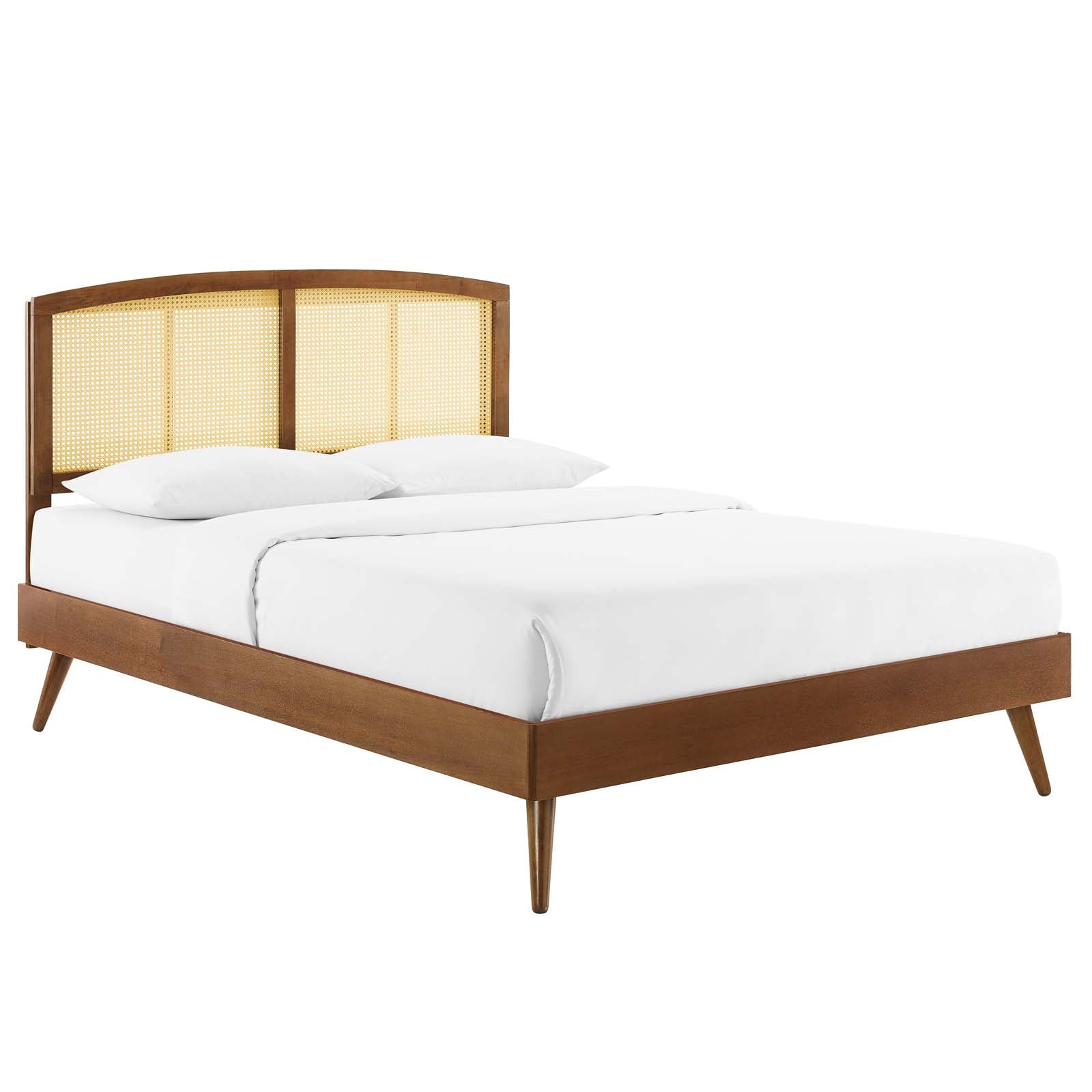 Modway Beds - Sierra-Cane-and-Wood-Queen-Platform-Bed-With-Splayed-Legs-Walnut