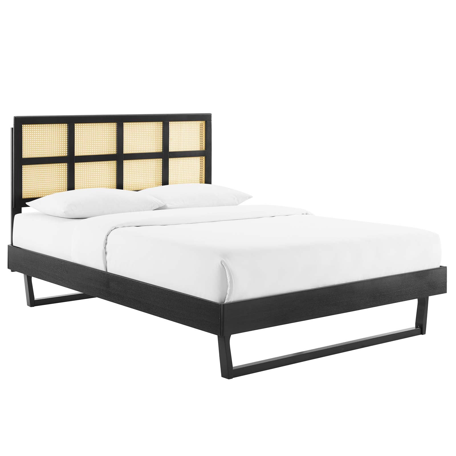 Modway Beds - Sidney-Cane-and-Wood-King-Platform-Bed-With-Angular-Legs-Black