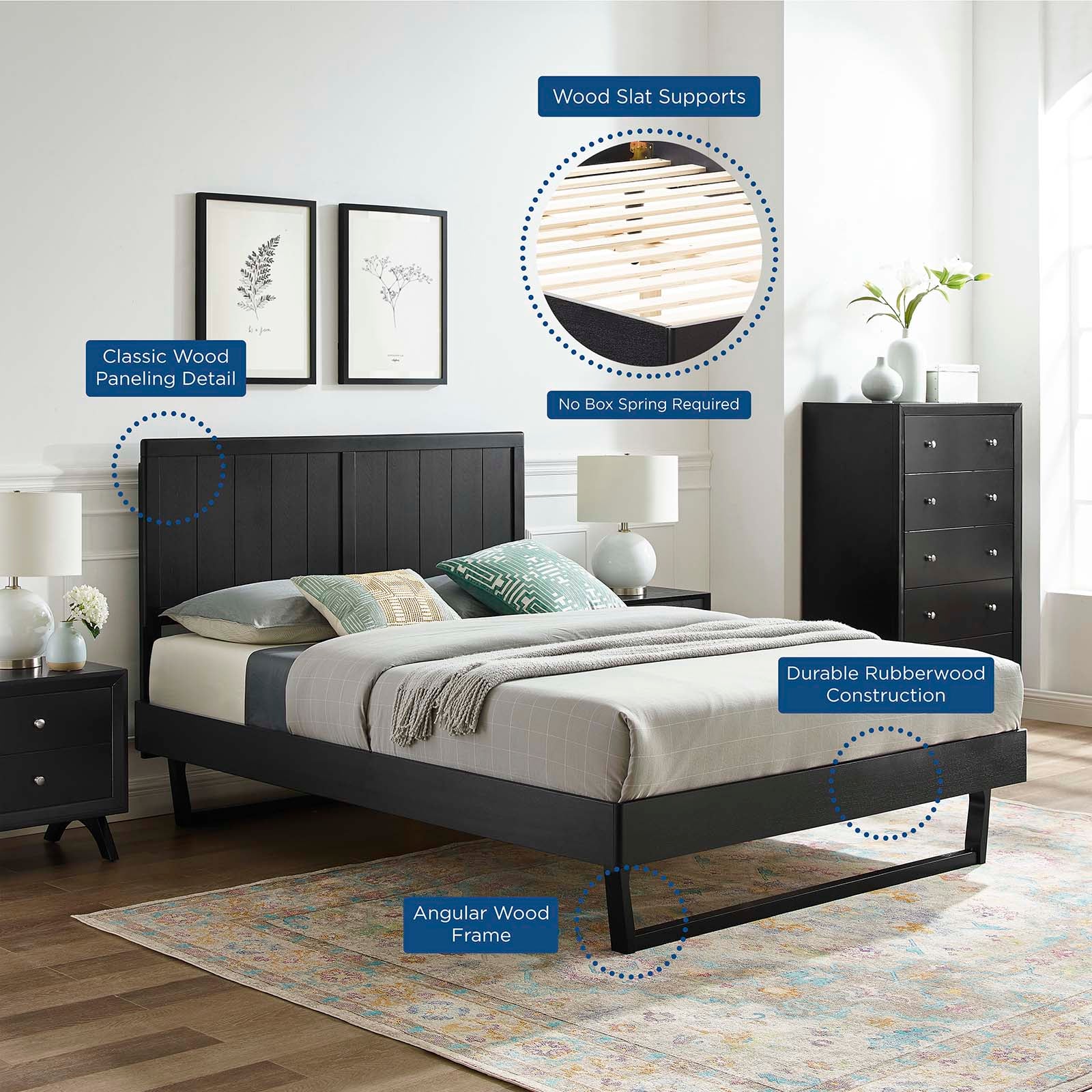 Modway Beds - Alana Queen Wood Platform Bed With Angular Frame Black