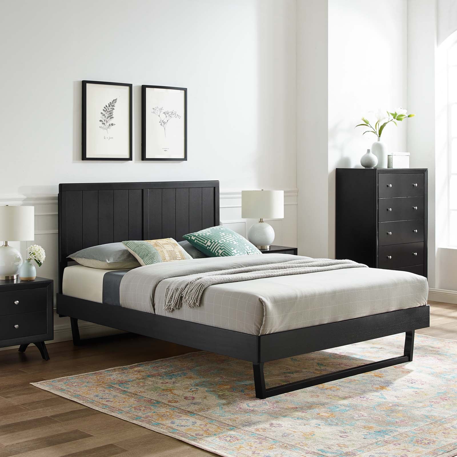 Modway Beds - Alana Queen Wood Platform Bed With Angular Frame Black