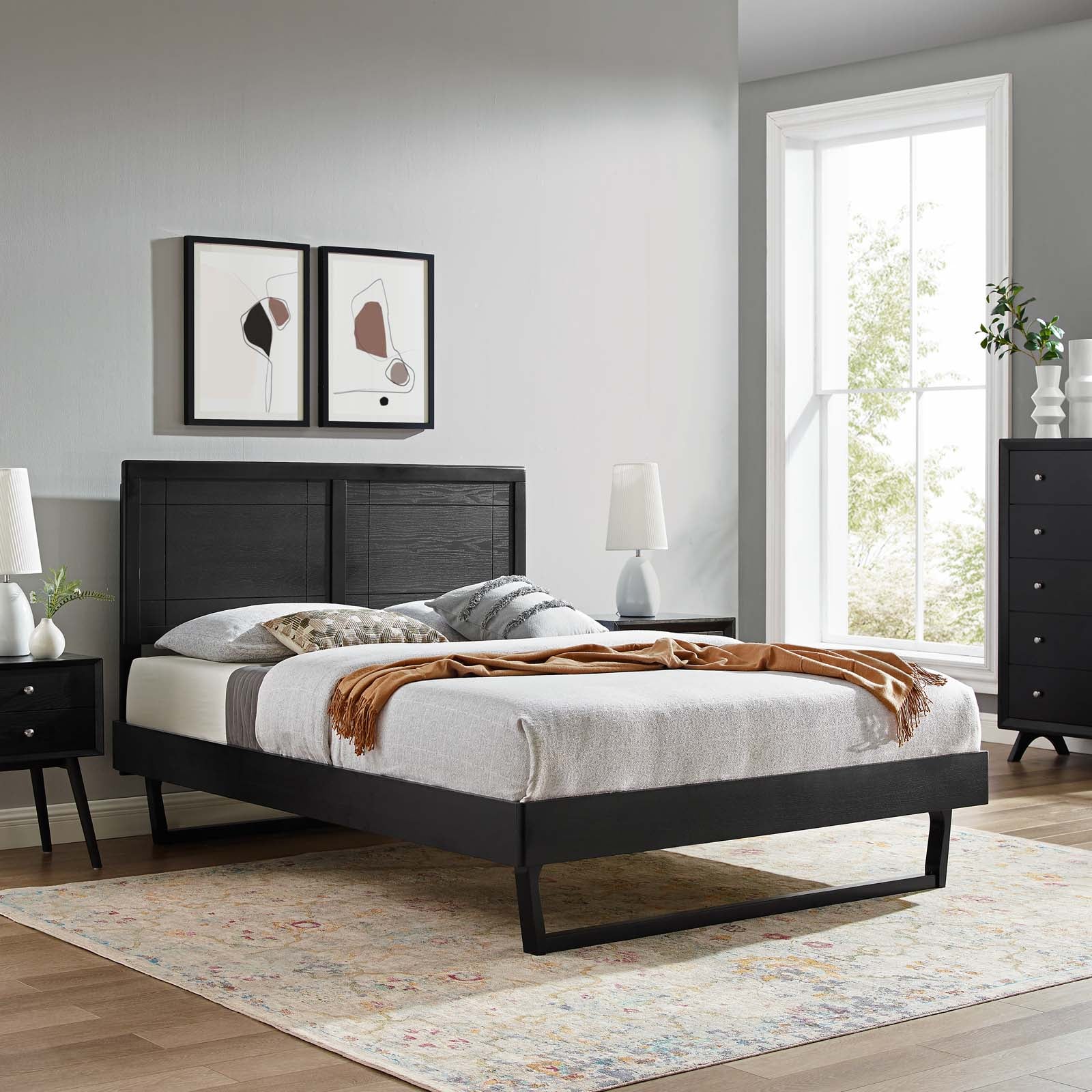 Modway Beds - Marlee Queen Wood Platform Bed With Angular Frame Black