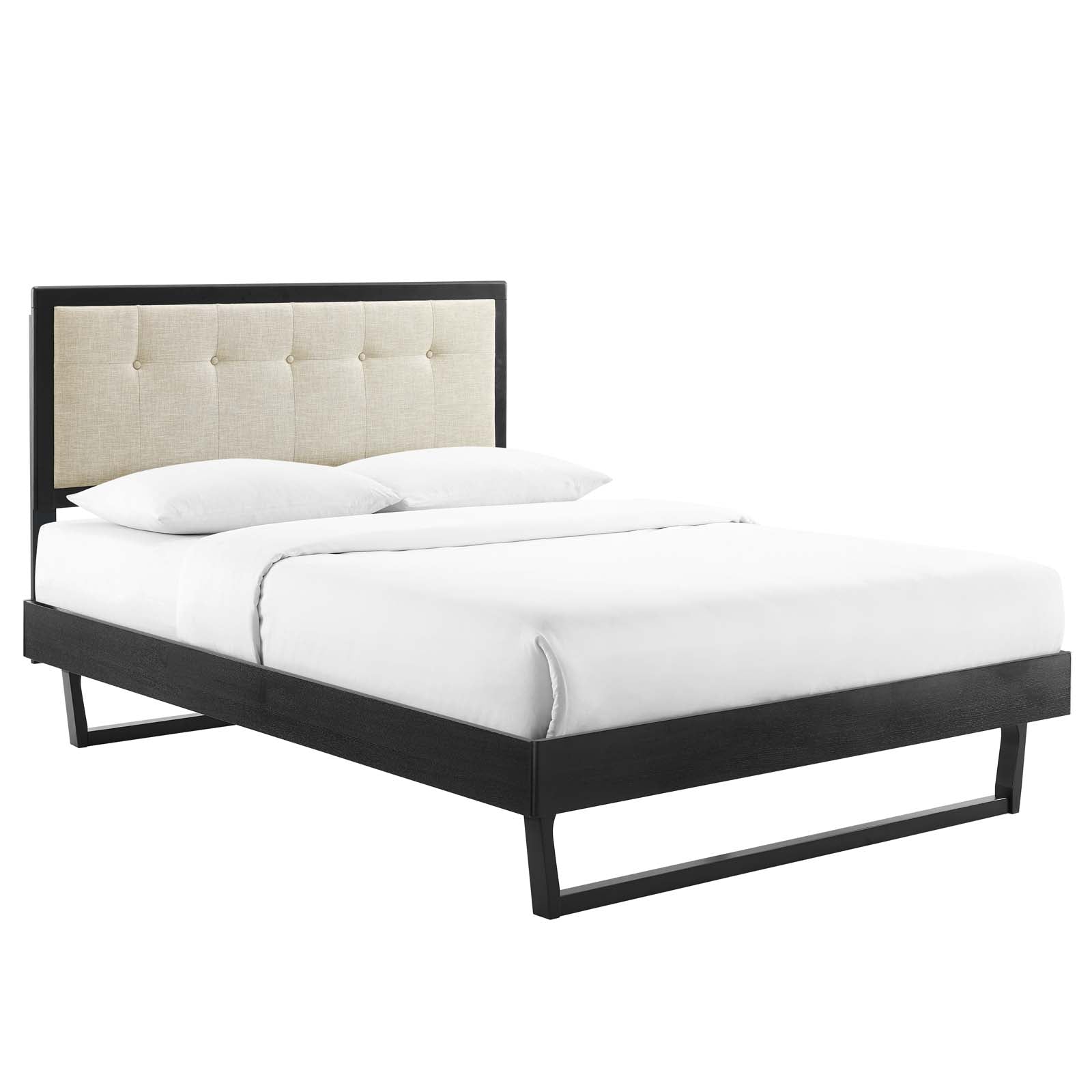 Modway Beds - Willow Queen Wood Platform Bed With Angular Frame Black Beige