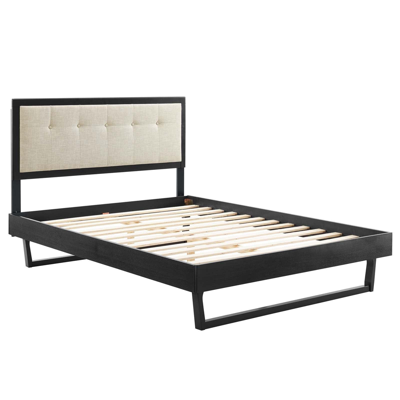 Modway Beds - Willow Queen Wood Platform Bed With Angular Frame Black Beige
