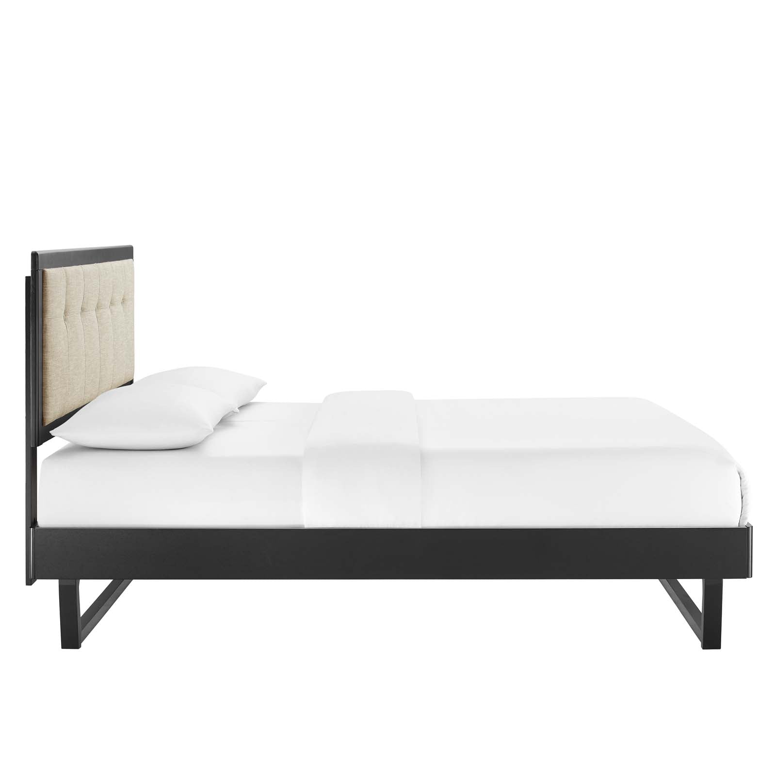 Modway Beds - Willow Queen Wood Platform Bed With Angular Frame Black Beige