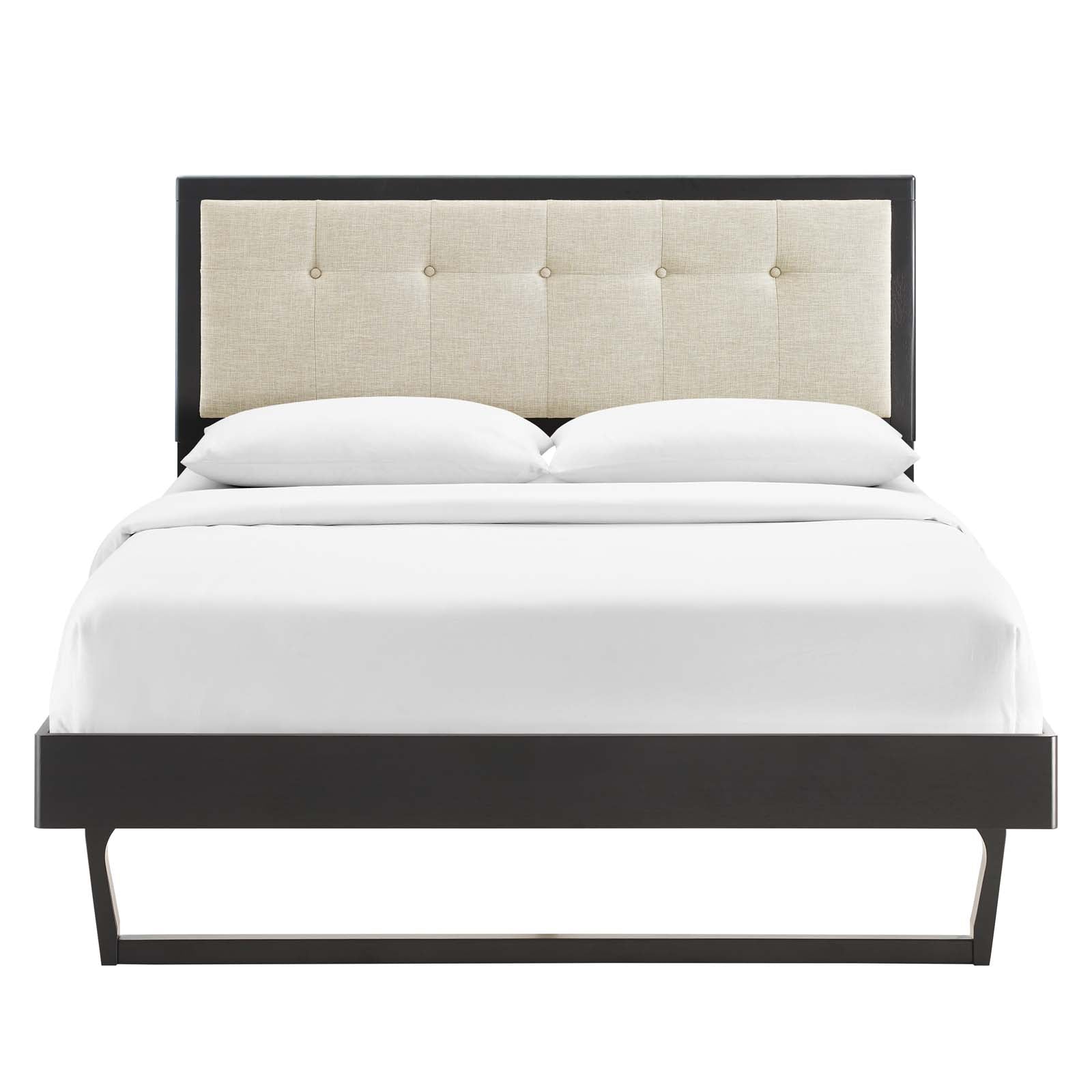Modway Beds - Willow Queen Wood Platform Bed With Angular Frame Black Beige