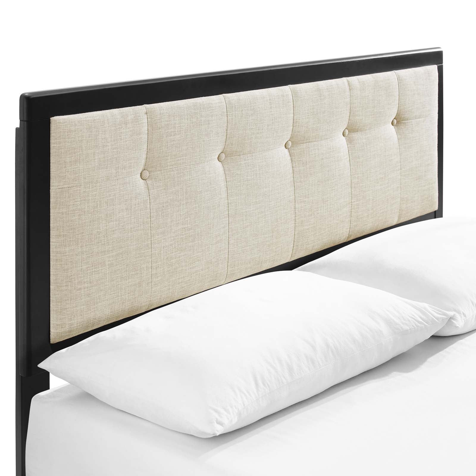 Modway Beds - Willow Queen Wood Platform Bed With Angular Frame Black Beige