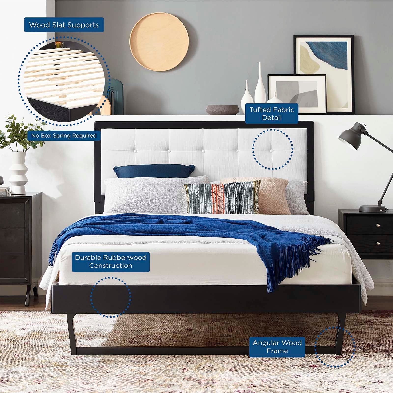 Modway Beds - Willow Queen Wood Platform Bed With Angular Frame Black White