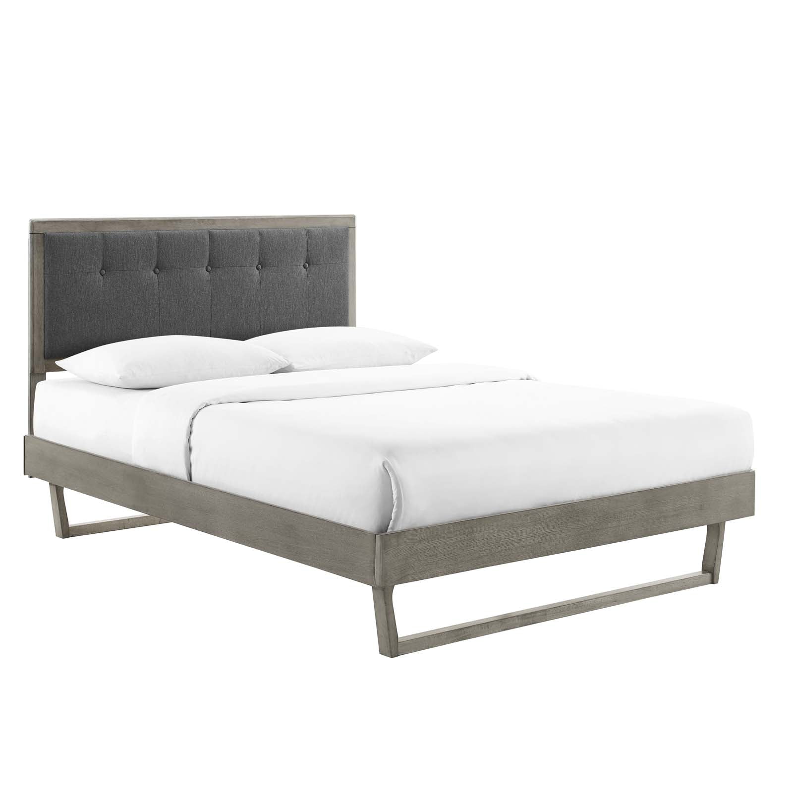 Modway Beds - Willow-Queen-Wood-Platform-Bed-With-Angular-Frame-Gray-Charcoal