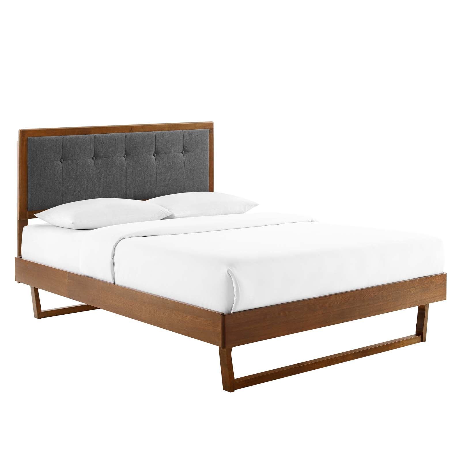 Modway Beds - Willow Queen Wood Platform Bed With Angular Frame Walnut Charcoal