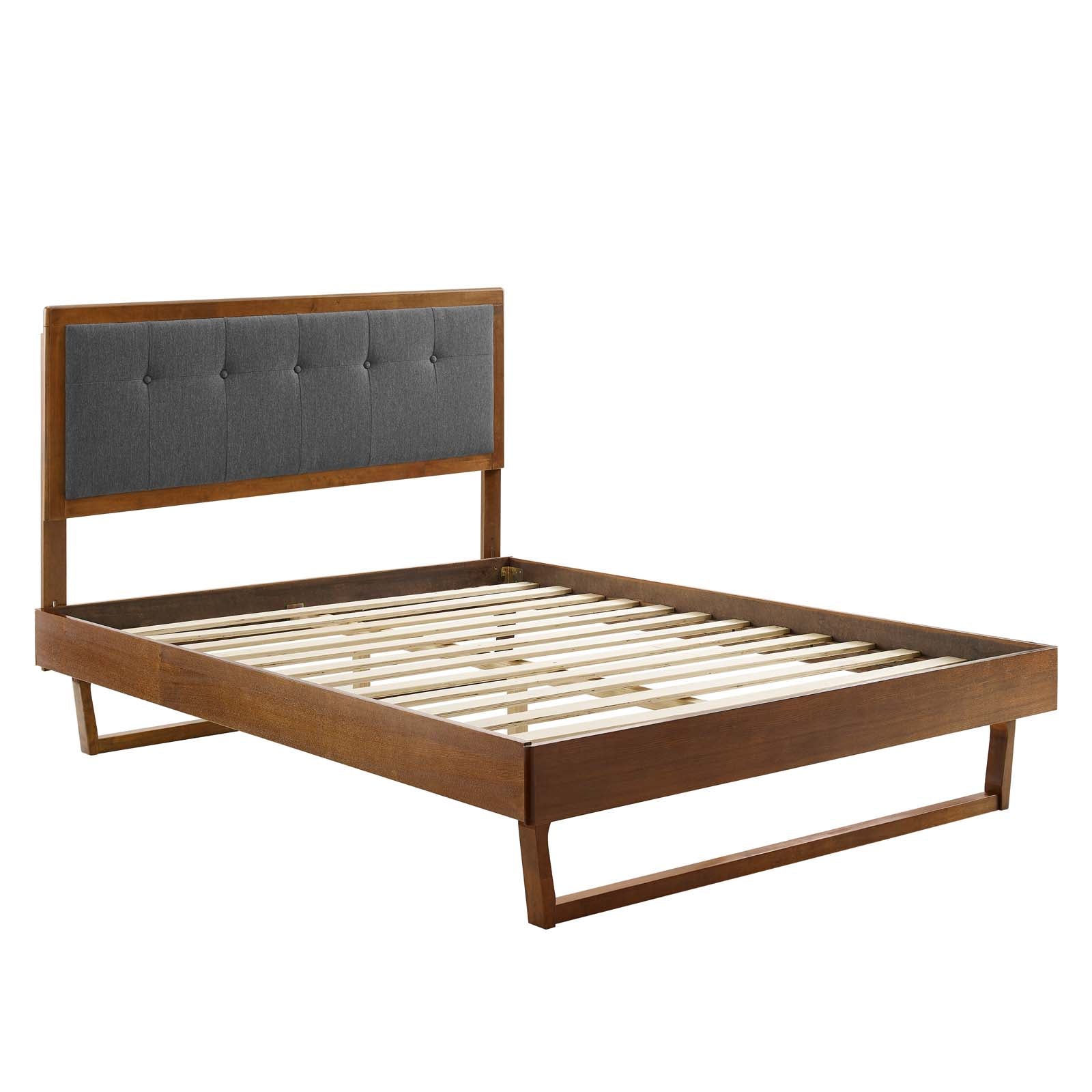 Modway Beds - Willow Queen Wood Platform Bed With Angular Frame Walnut Charcoal