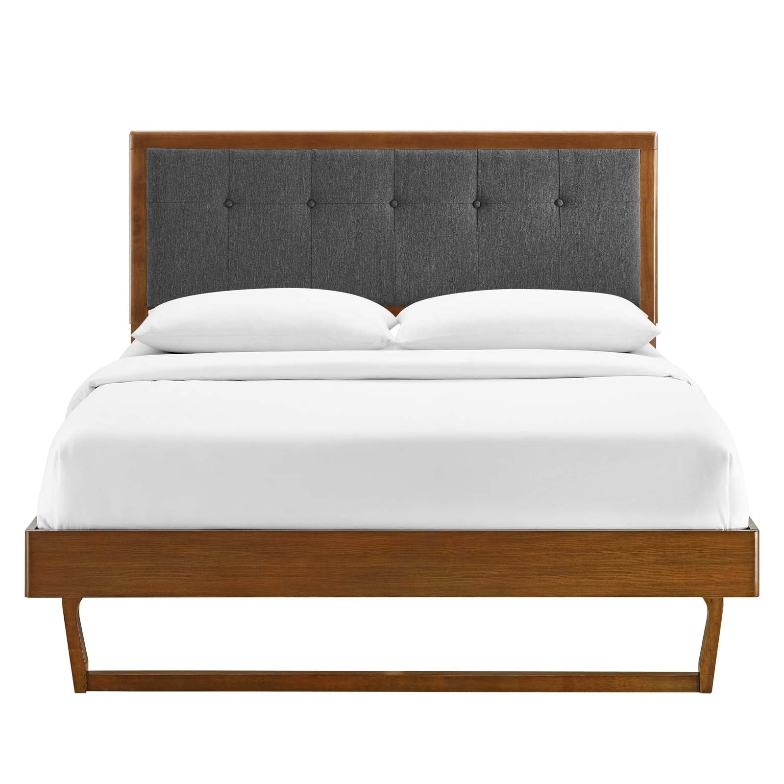 Modway Beds - Willow Queen Wood Platform Bed With Angular Frame Walnut Charcoal