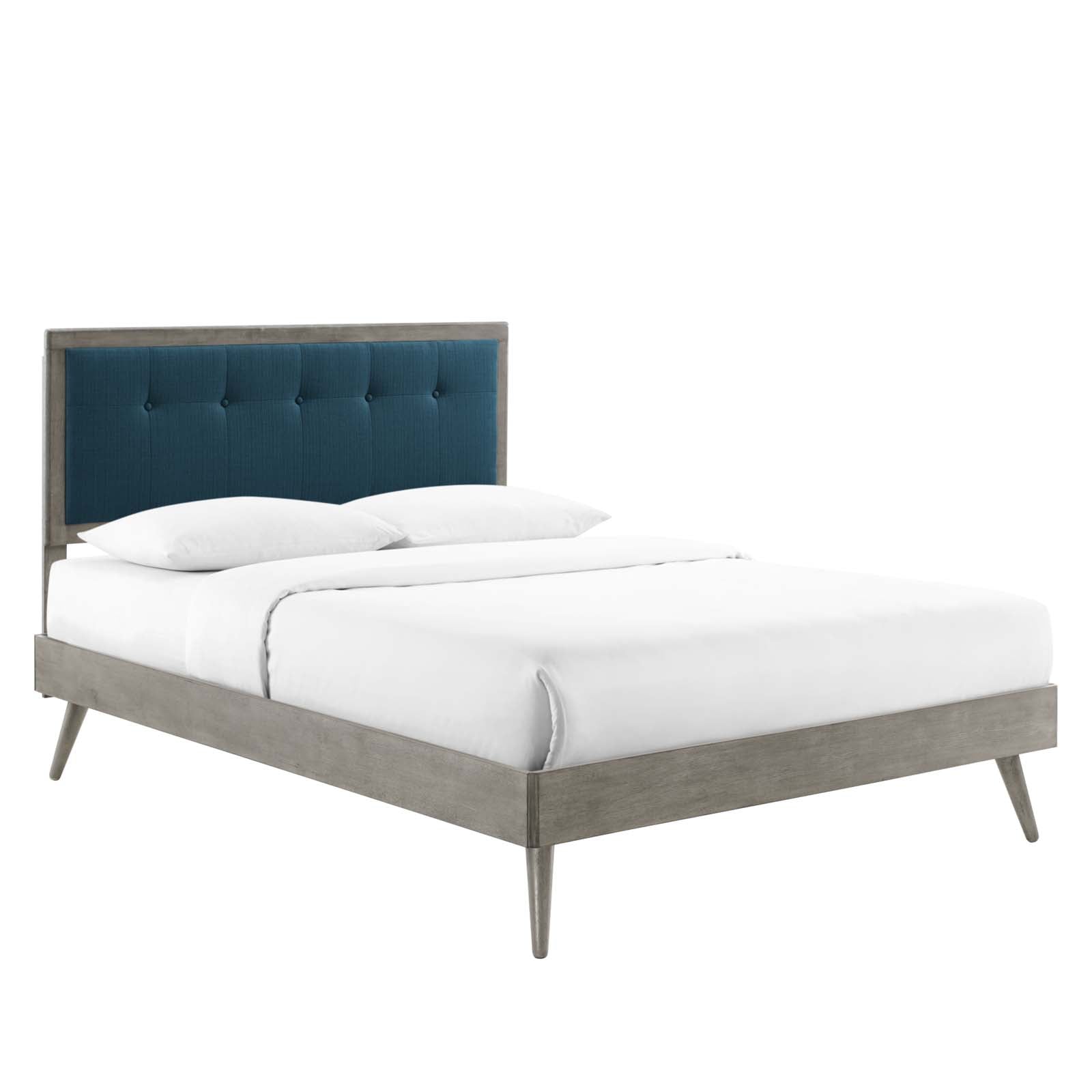 Modway Beds - Willow Queen Wood Platform Bed With Splayed Legs Gray Azure