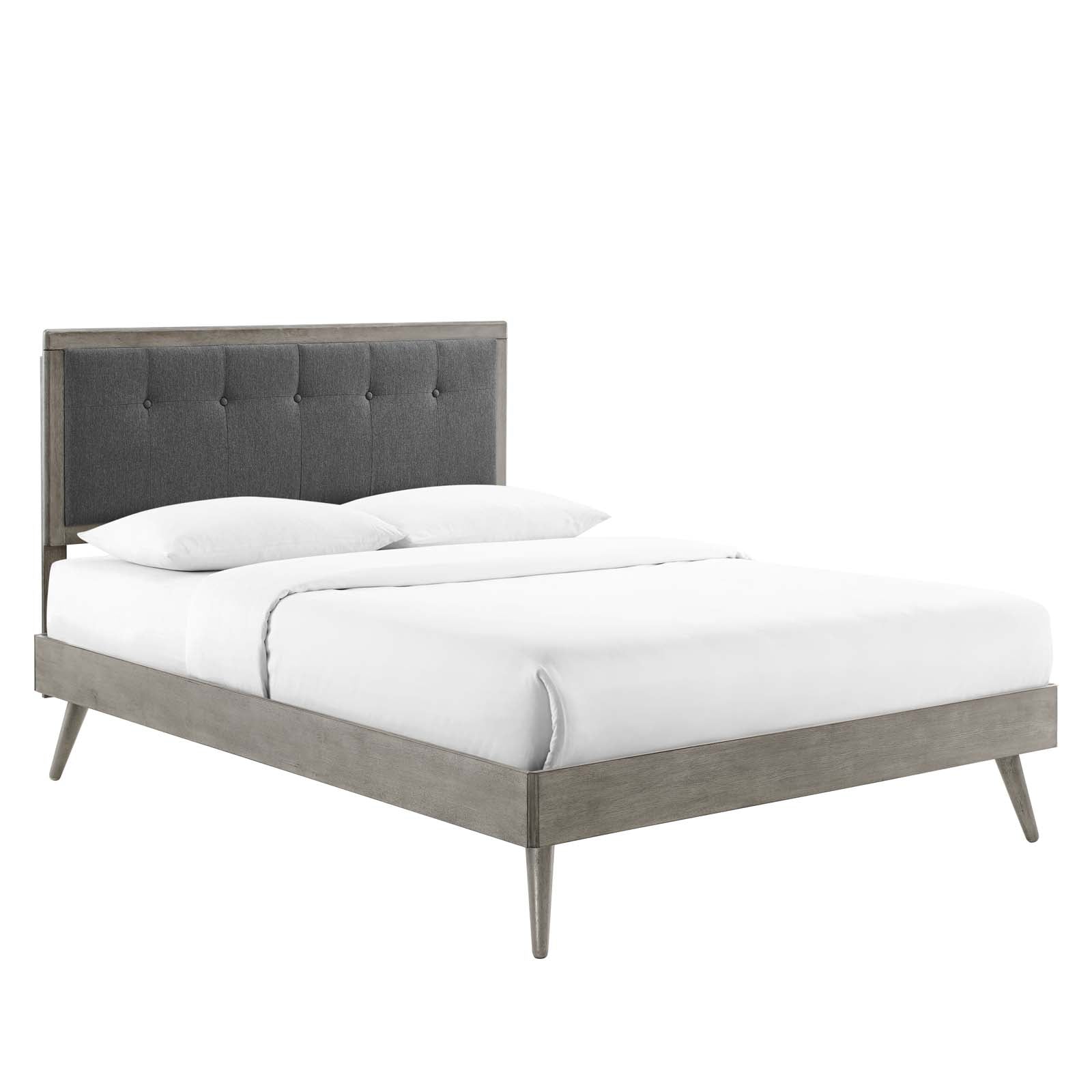 Modway Beds - Willow Queen Wood Platform Bed With Splayed Legs Gray Charcoal