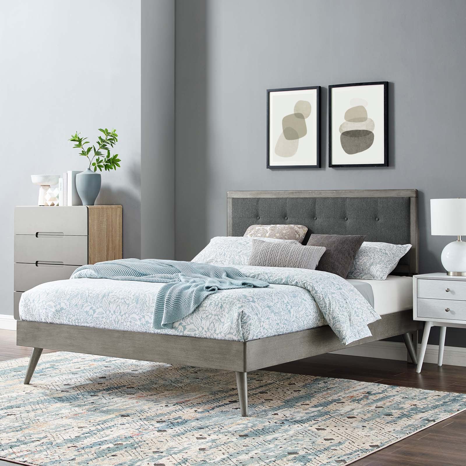 Modway Beds - Willow Queen Wood Platform Bed With Splayed Legs Gray Charcoal