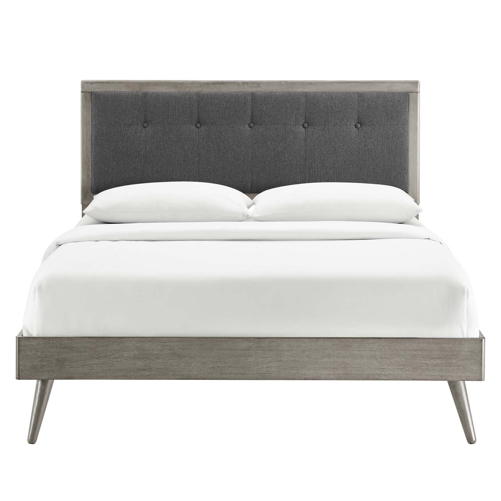 Modway Beds - Willow Queen Wood Platform Bed With Splayed Legs Gray Charcoal