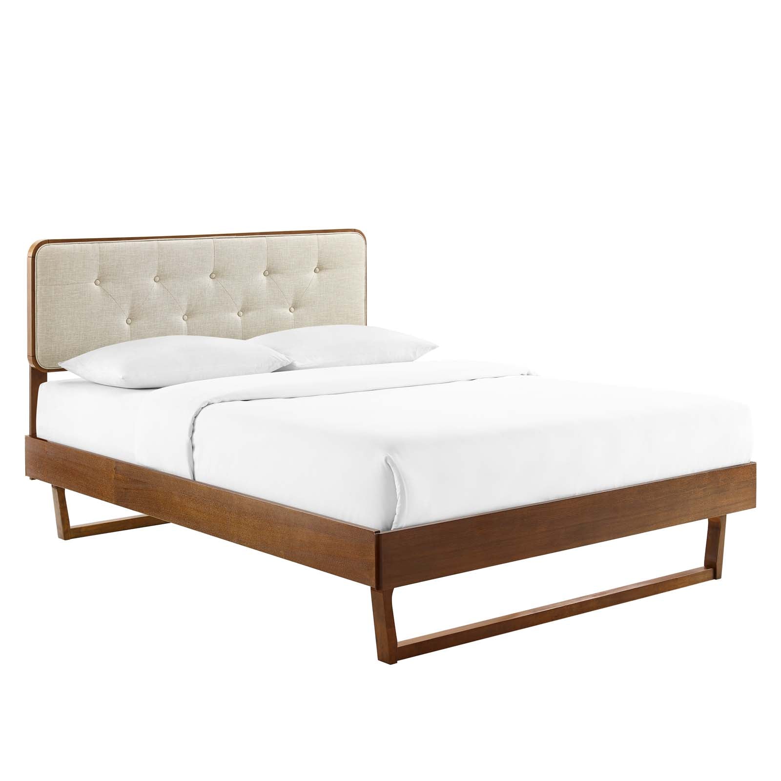 Modway Beds - Bridgette Queen Wood Platform Bed With Angular Frame Walnut Beige