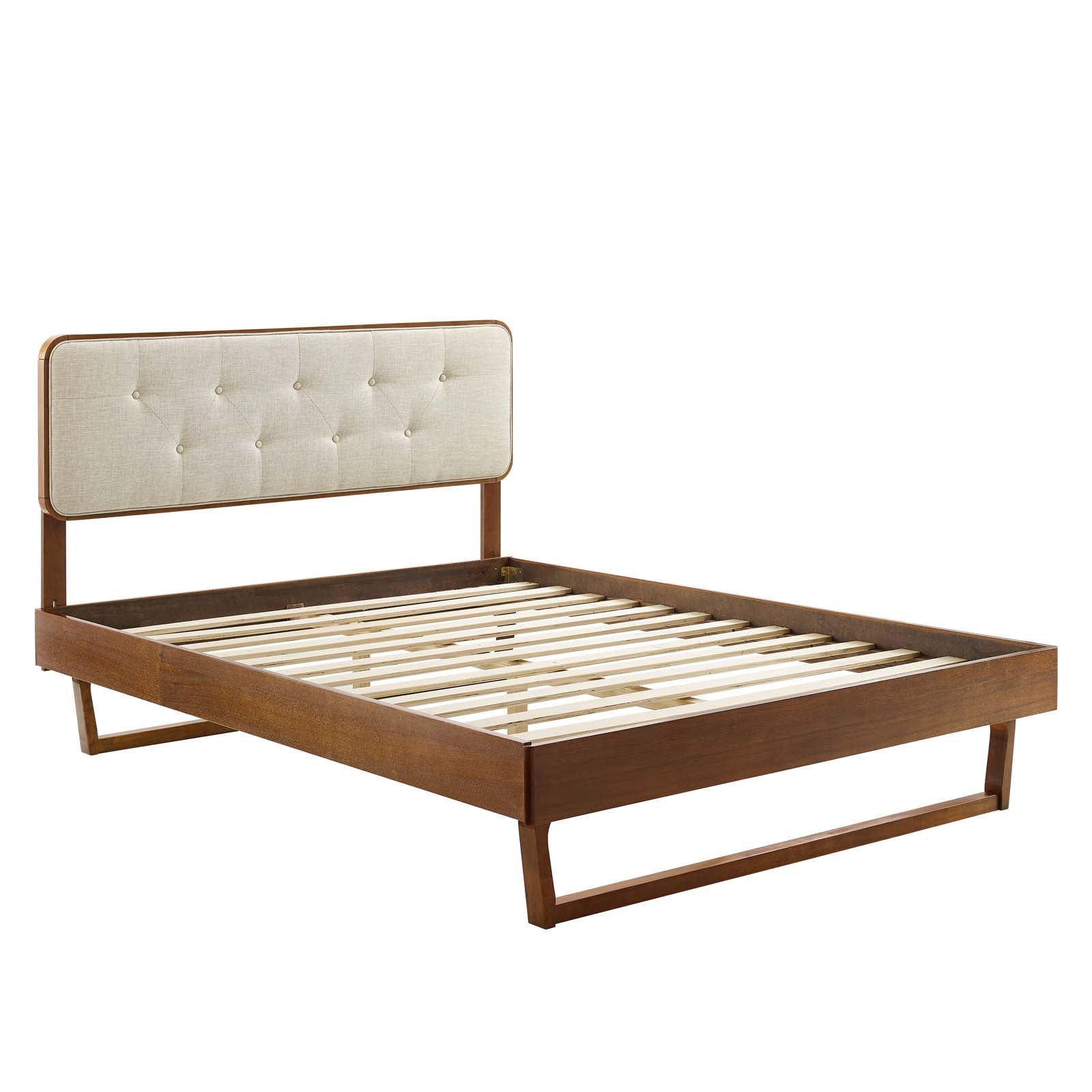 Modway Beds - Bridgette Queen Wood Platform Bed With Angular Frame Walnut Beige